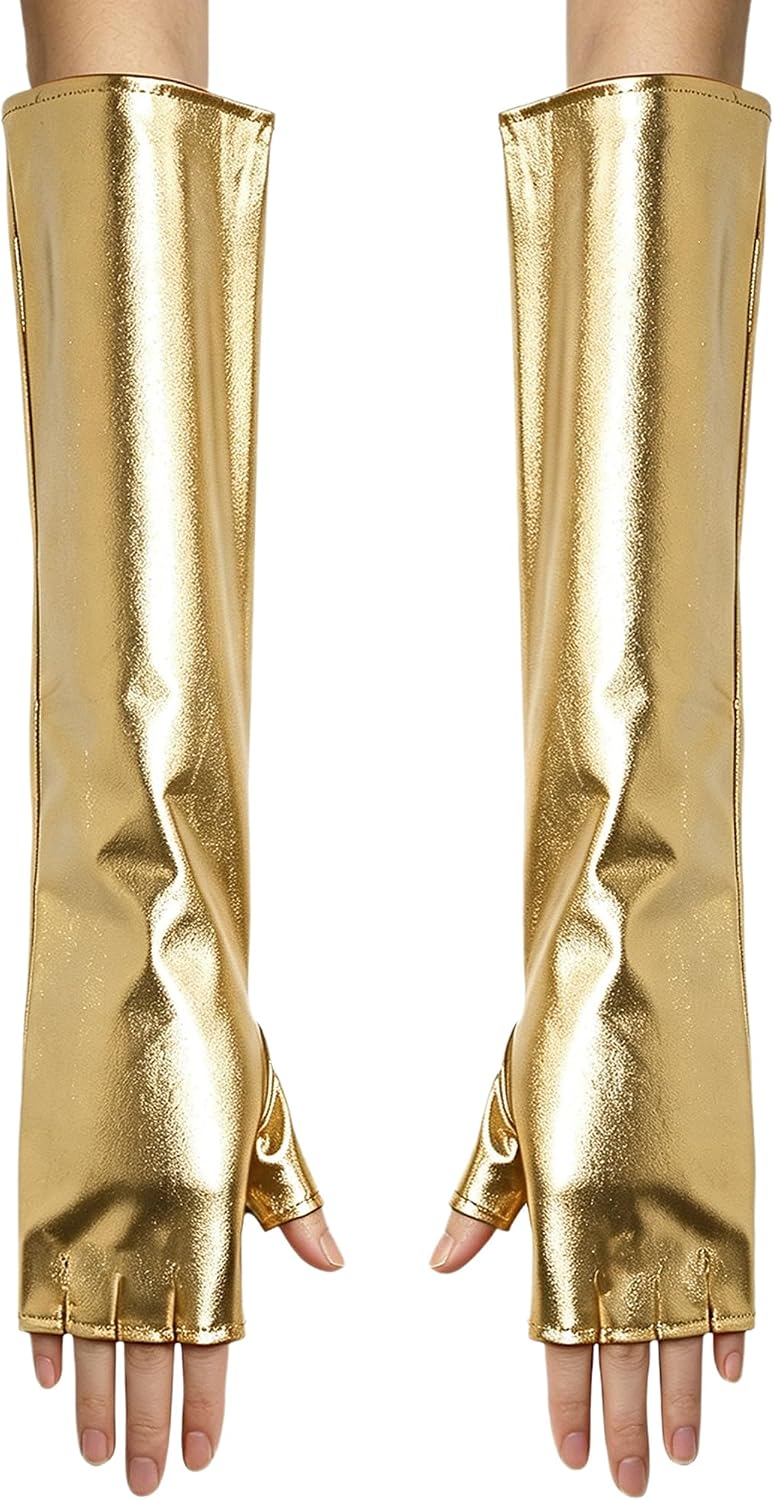 Women Opera Long Faux Leather Half Finger Arm Warmer Halloween Party Cosplay Y2k Costume Accessories