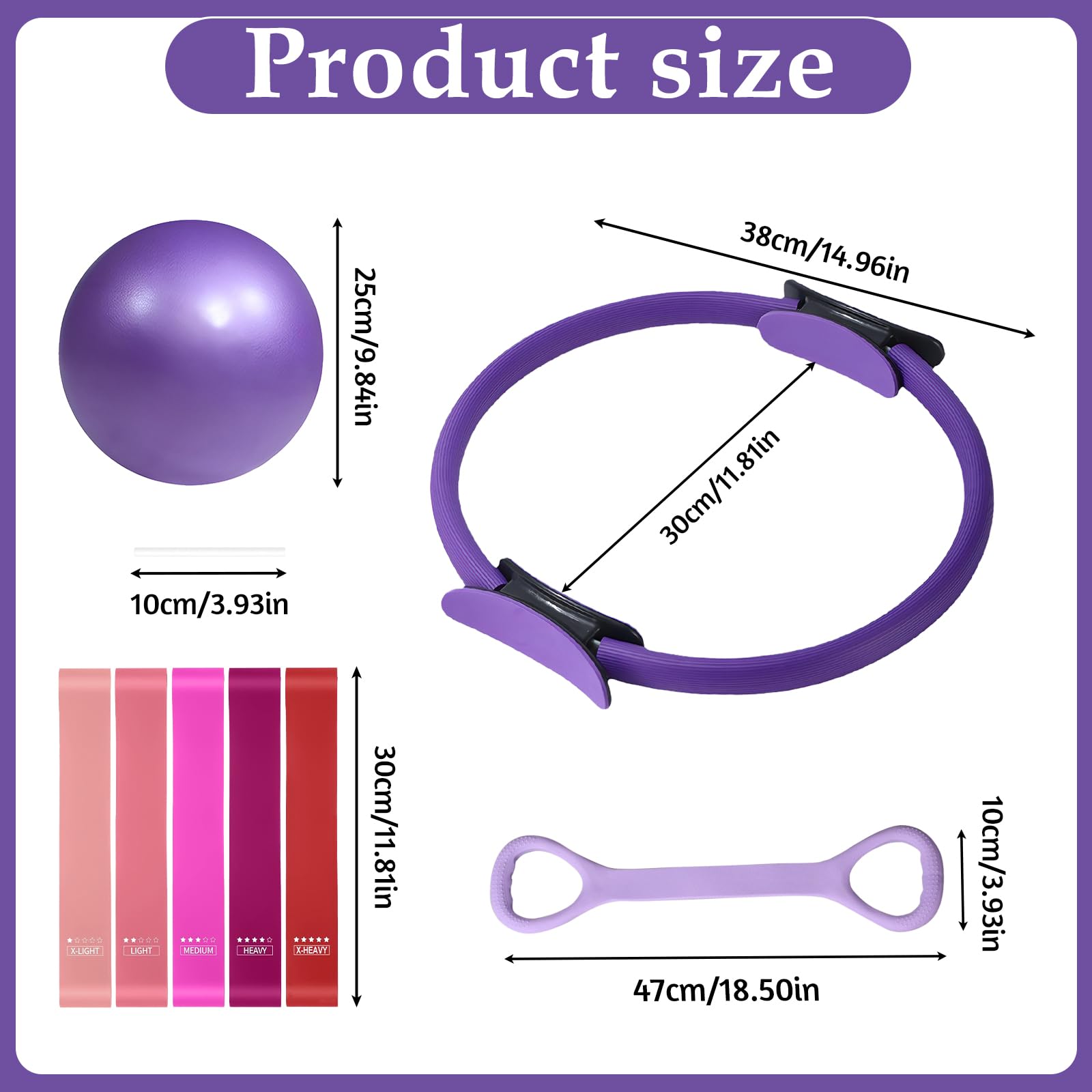 Beibeijia 8 Pezzi Kit Pilates, Pilates Essential Kit, Kit Pilates Completo x casa, con Palla da Yoga, Cerchio Pilates, Fascia di Resistenza und Estrattore, per Esercizi Interni della Cosce e Braccio