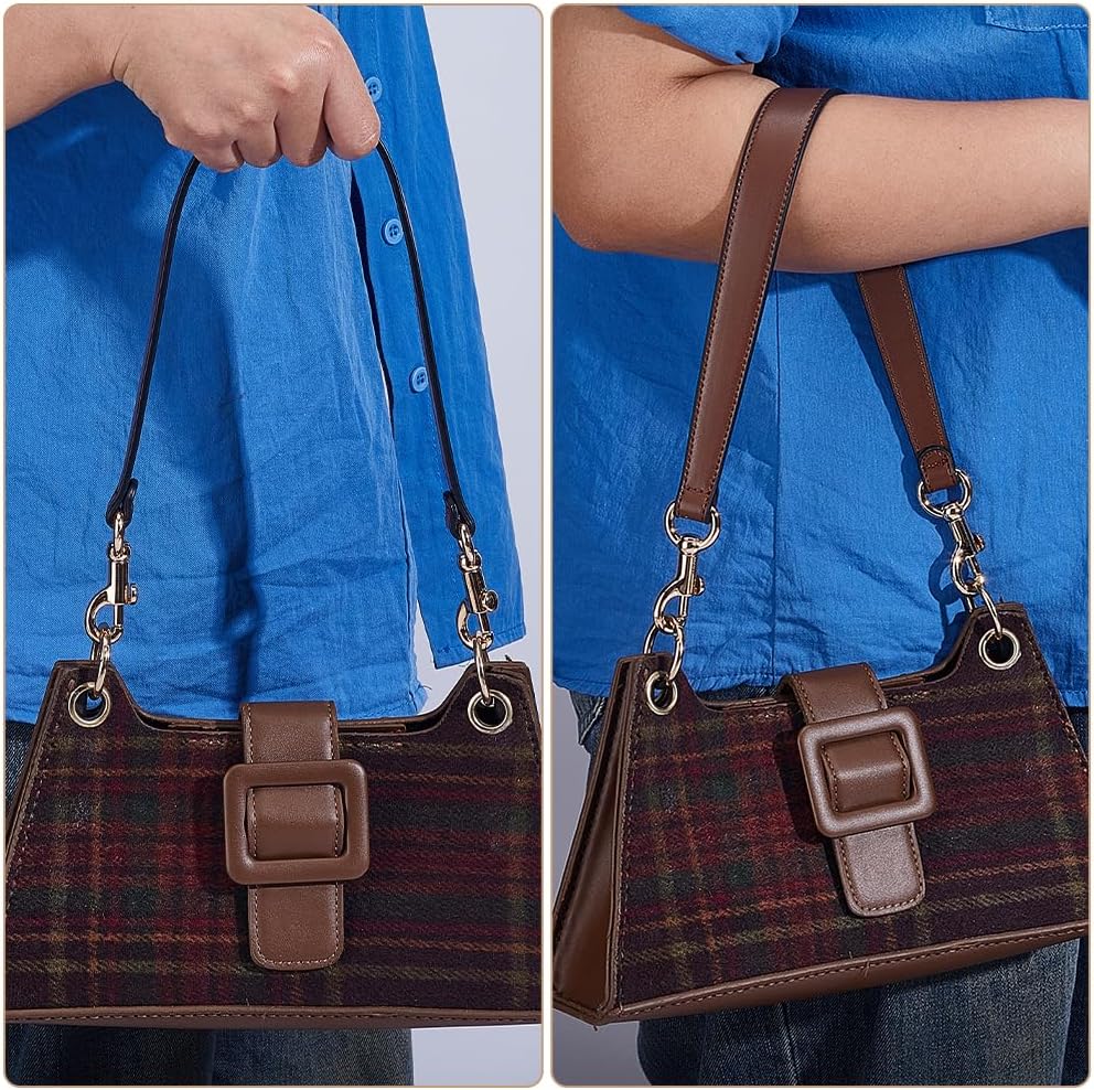 PH PandaHall 20 Inch Short Purse Strap, 1 Inch Wide Coconut Brown Bag Handles Genuine Leather Crossbody Replacement Puse Handle with Swivel Clasps for Women Men DIY Underarm Bag Handbag Shoulder Bag image 3