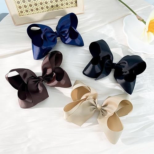 Miniatura 7 de Oaoleer - 20 lazos para el pelo de 4.5 pulgadas para niñas, lazos de cinta de grogrén en capas, pinzas de cocodrilo, accesorios para el cabello para