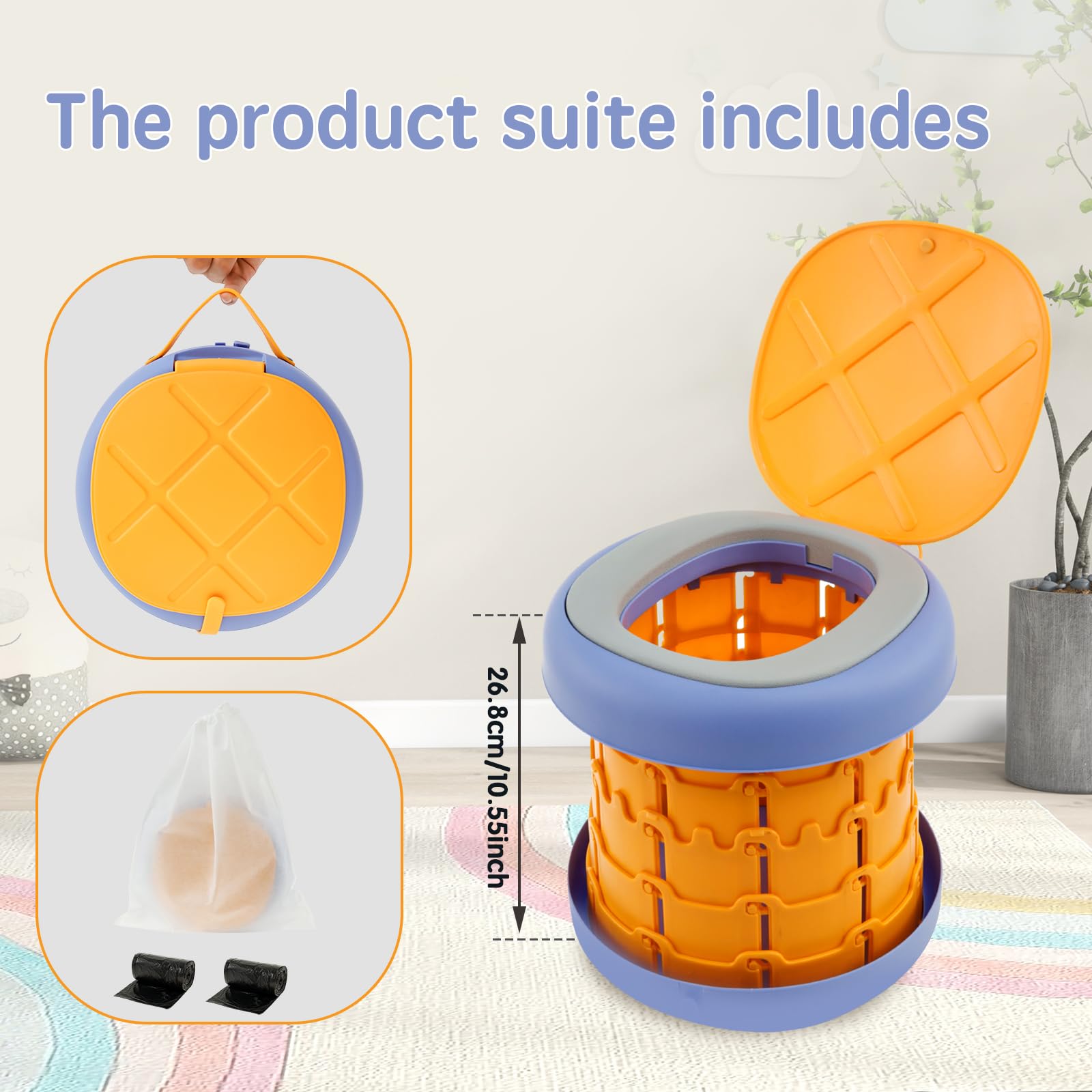 LCZNXJJY Travel Potty for Toddlers Potty Training Toilet Seat Portable Potty Seat with 40 Rubbish Bags, Travel Foldable Potty, Nonslip Car Potty for Boys Girls, Travel Camping Outdoor Indoor (Tall)
