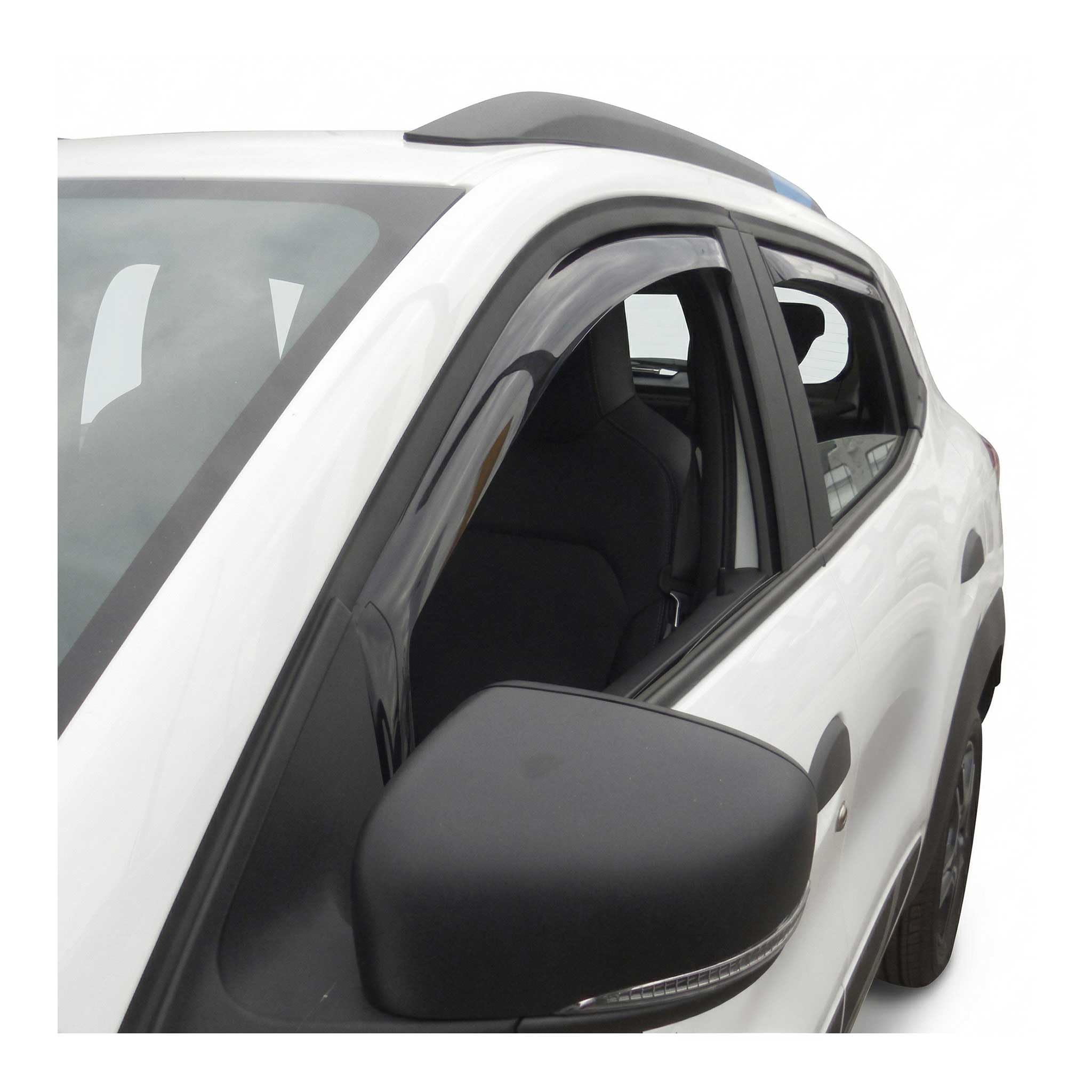 OMAC Déflecteurs d'air et de pluie compatibles avec Dacia Spring 2021-2026 - En acrylique foncé - 4 pièces