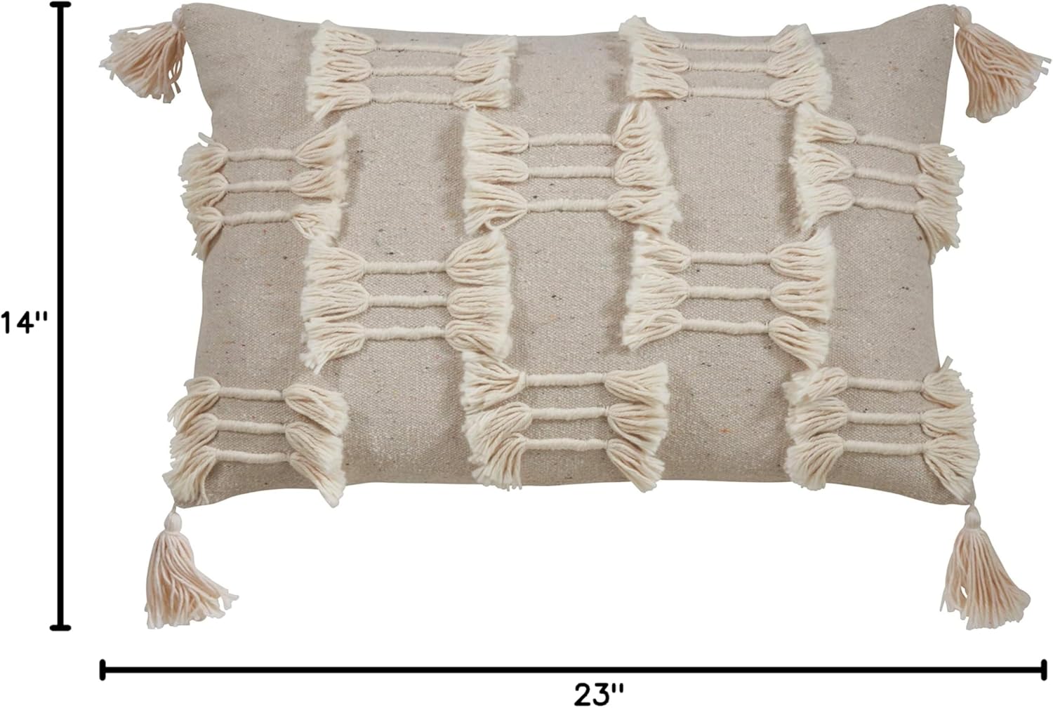 SARO LIFESTYLE Trois Lignes Collection Tri-Line Frayed Throw Pillow Cover, 14" x 23", Natural