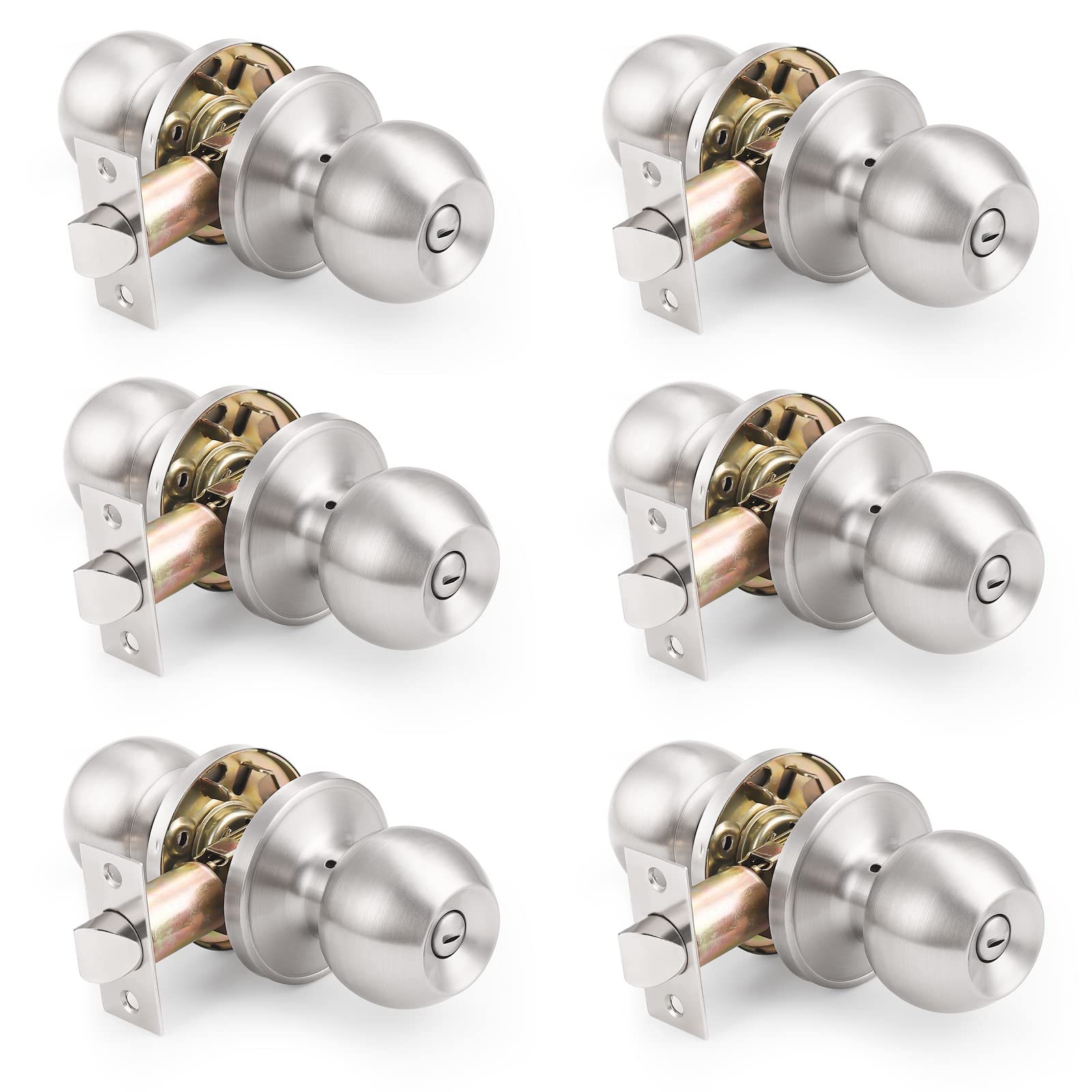 Privacy Doorknob,Keyless Round Knob Set For Bedroom And Bathroom Interior Doorknobs Satin Nickel Finish - View #4
