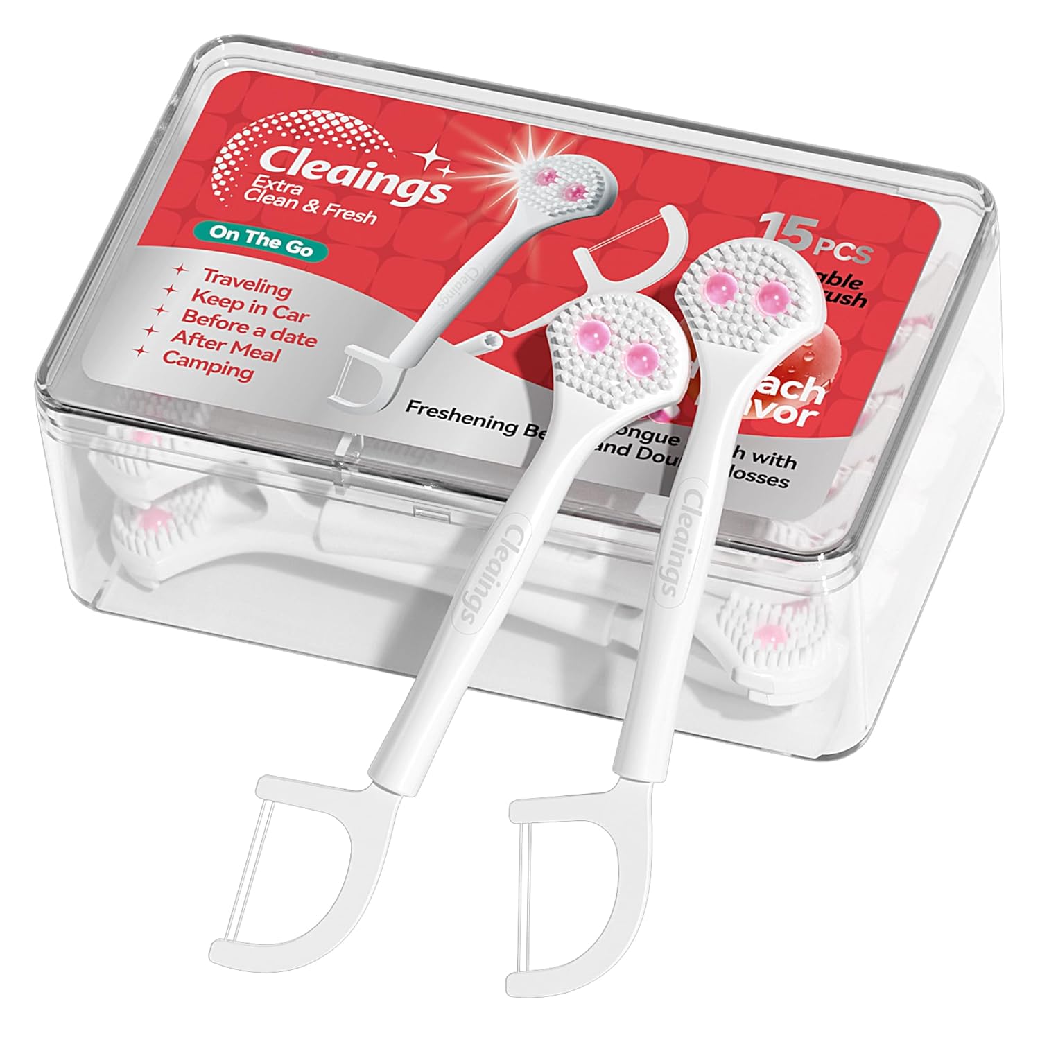 15Pcs Mini Disposable Tongue Brushes with Cleaning Paste Beads and Floss Picks, Tongue Cleaners, Reduce Bad Breath, Tongue Scraper-Ice Peach Flavor (Pack of 1) 15Pcs Mini Disposable Tongue Brushes with Cleaning Paste Beads and Floss Picks, Tongue Cleaners, Reduce Bad Breath, Tongue Scraper-Ice Peach Flavor (Pack of 1)