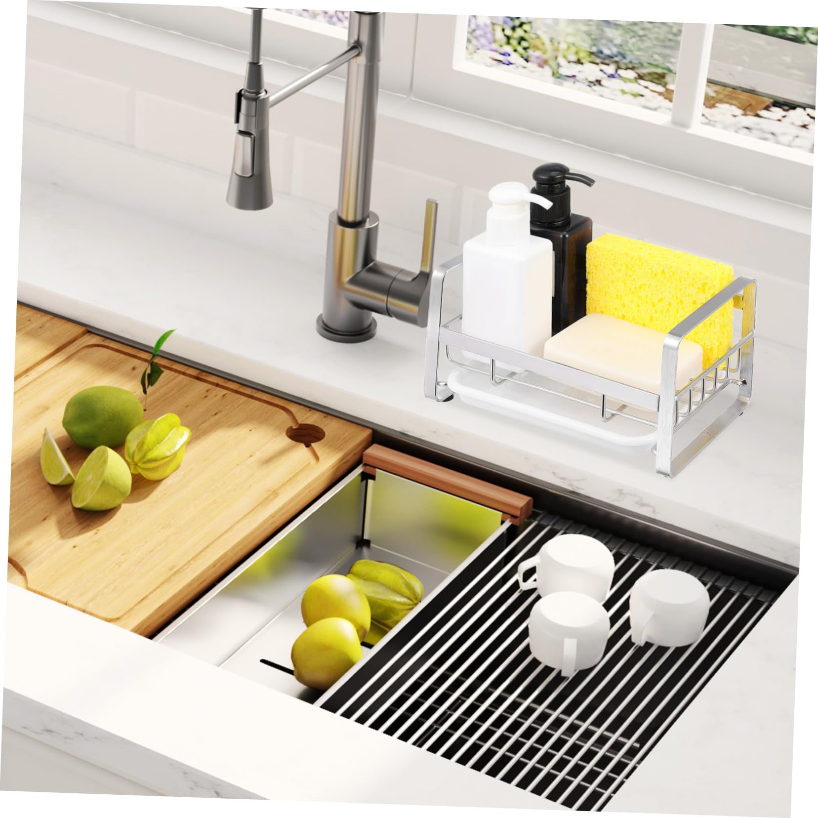 Alipis Schwammhalter für Spülbecken Küchen-schwammhalter mit Abtropfschale Edelstahl-schwammhalter für Spülbeckenablage Abtropfgestell für Spülschwämme Aufbewahrungskorb für Spülbecken