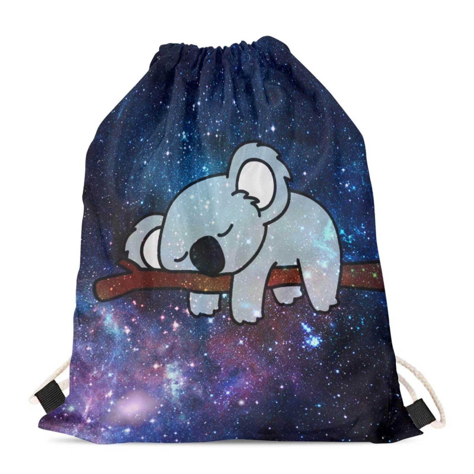 Showudesigns Koala Galaxy Swimming PE Bag for Kids Girls Gym Sack Portable Kindergarten Drawstring Knapsack String Bag Dark Blue Starry Space โ image 1