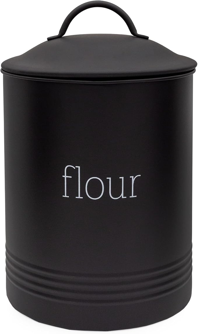 AuldHome Enamelware Black Flour Canister; Modern Farmhouse