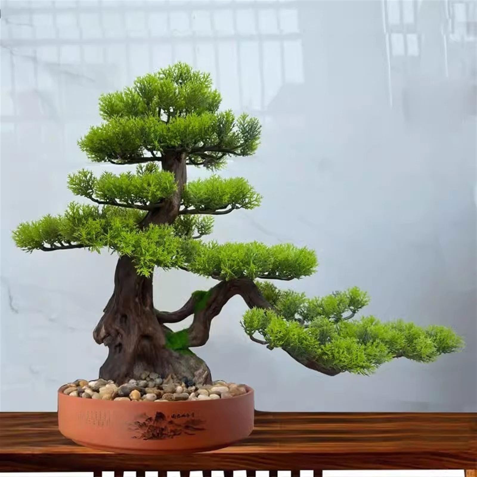 Fałszywe drzewo Zielone sztuczne drzewo dekoracje wejściowe chiński zen symulacja wnętrza ozdoby bonsai Wystrój wnętrz