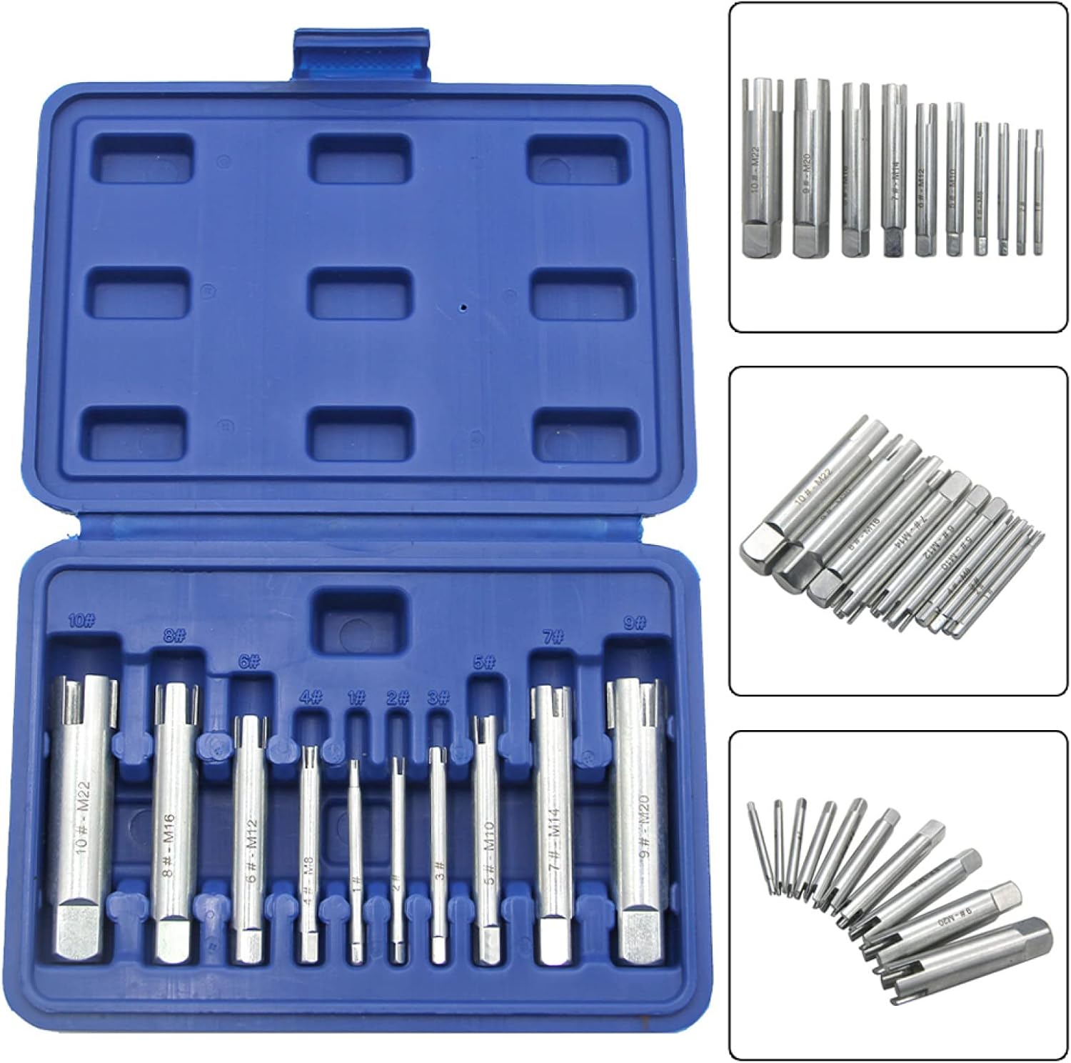 10pcs Remove Stripped Damaged Screw Tap Extractor Broken Head Screw Removal Tool Wrench Set Drill Bit Screw Tap Extractor M4-M22