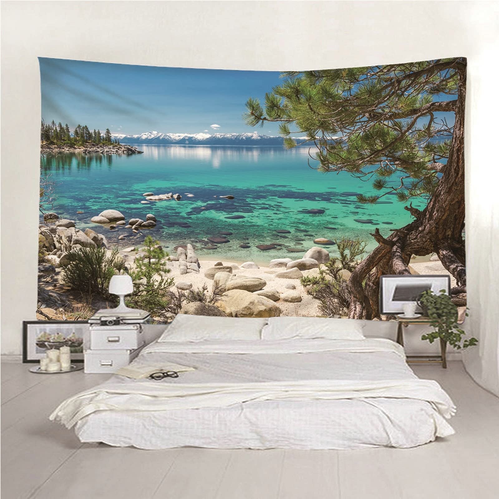 Tapiz De Azul Verde, Tela Pared Playa Pared de Hogar, Pareo/Toalla de Playa Grande, Sofá- 300x260CM