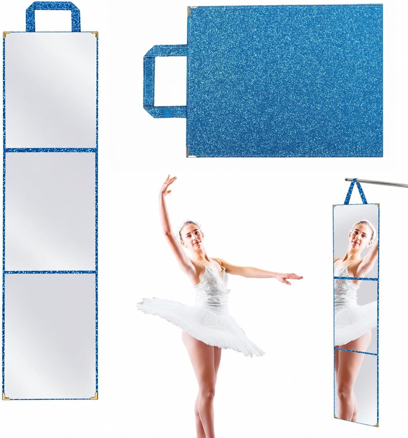 Foldable Acrylic Full Length Mirror with Handle, Black, Tri-Fold