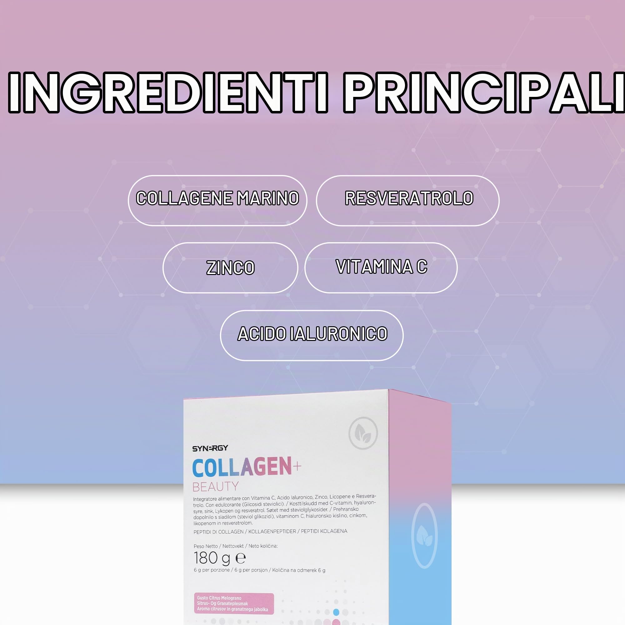 Synergy Worldwide Collagen+ Beauty 180g | 5000mg Collagene Marino | Acido Ialuronico, Resveratrolo, Vitamina C e Zinco | Pelle, Capelli, Unghie e Articolazioni | 30 Porzioni