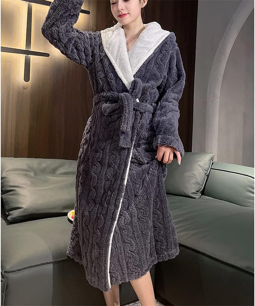 Bathrobes for Ladies Autumn and Winter Elegant Coral Fleece Warmth Lengthened and Thickened Home Service