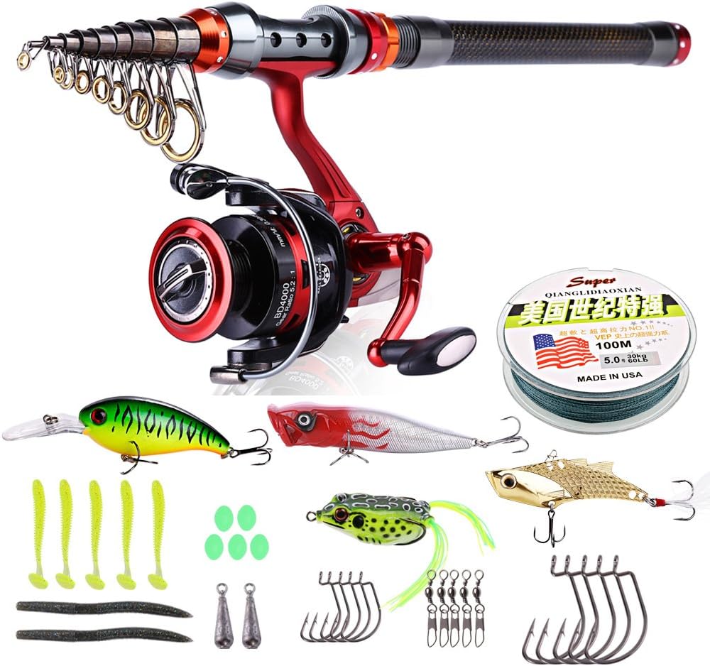 YONGZHI Fishing Poles with Spinning Reels Combos Telescopic Fishing Rod for Travel Saltwater Freshwater Fishing Bass Trout