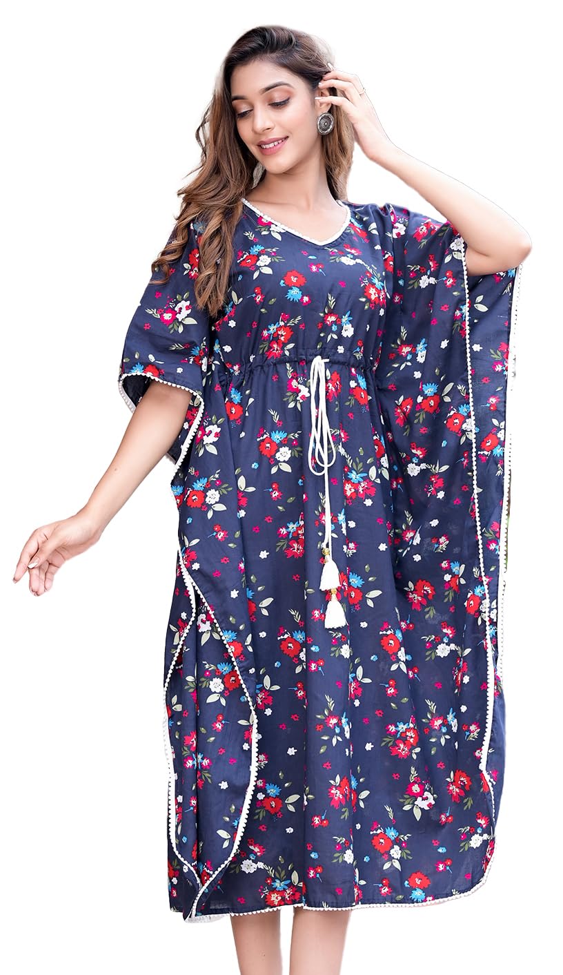 Women's Cotton Midi Floral Printed Kaftan