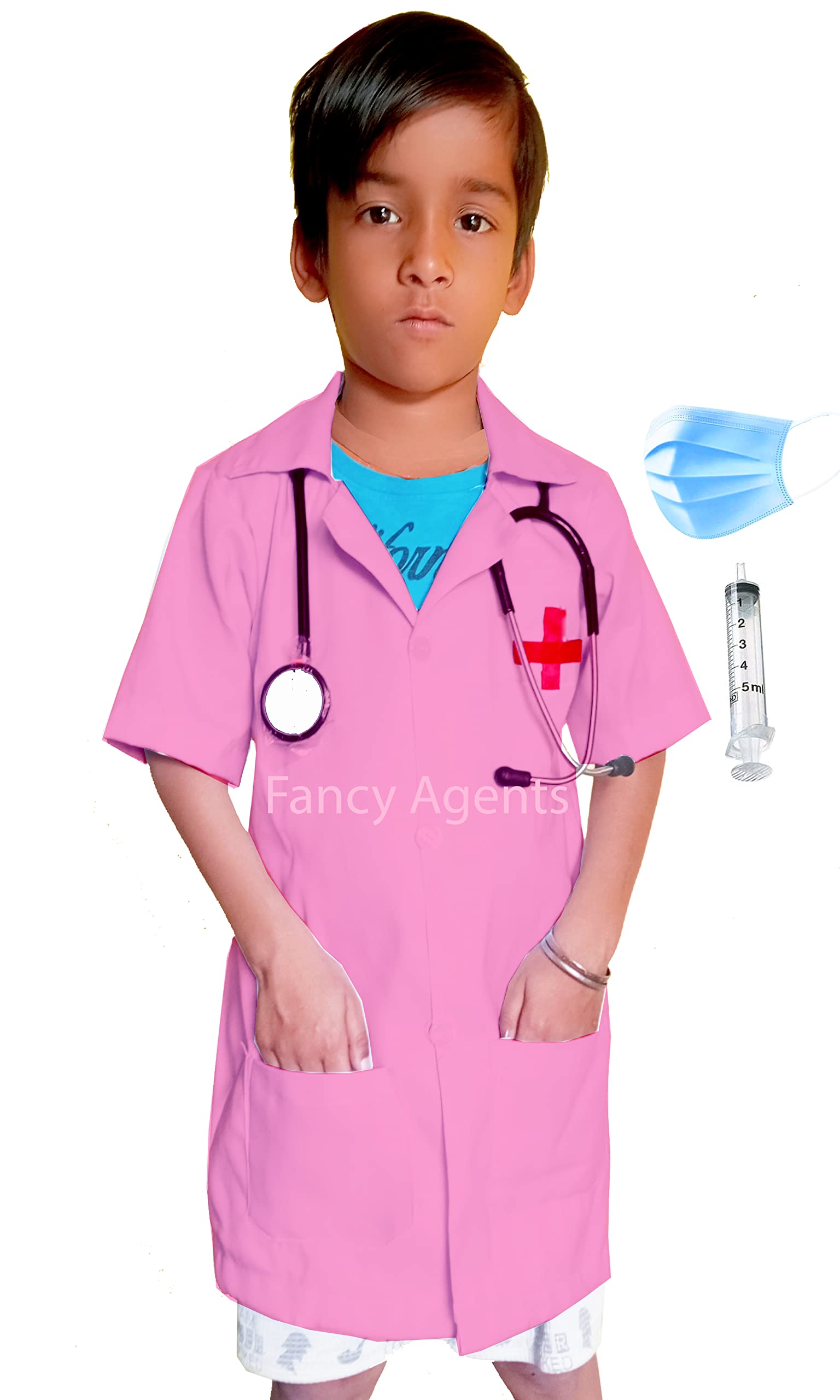 Fancy Agents Pink Doctor Coat for kid| kids lab coat | Lab coat with Stethoscope, mask & Injection | Kids Fancy Dresses for Dress Competition, birthday (1-2 Years, Half Sleeves Doctor Coat) (B0C3YYZC7Q) Amazon Price History, Amazon Price Tracker