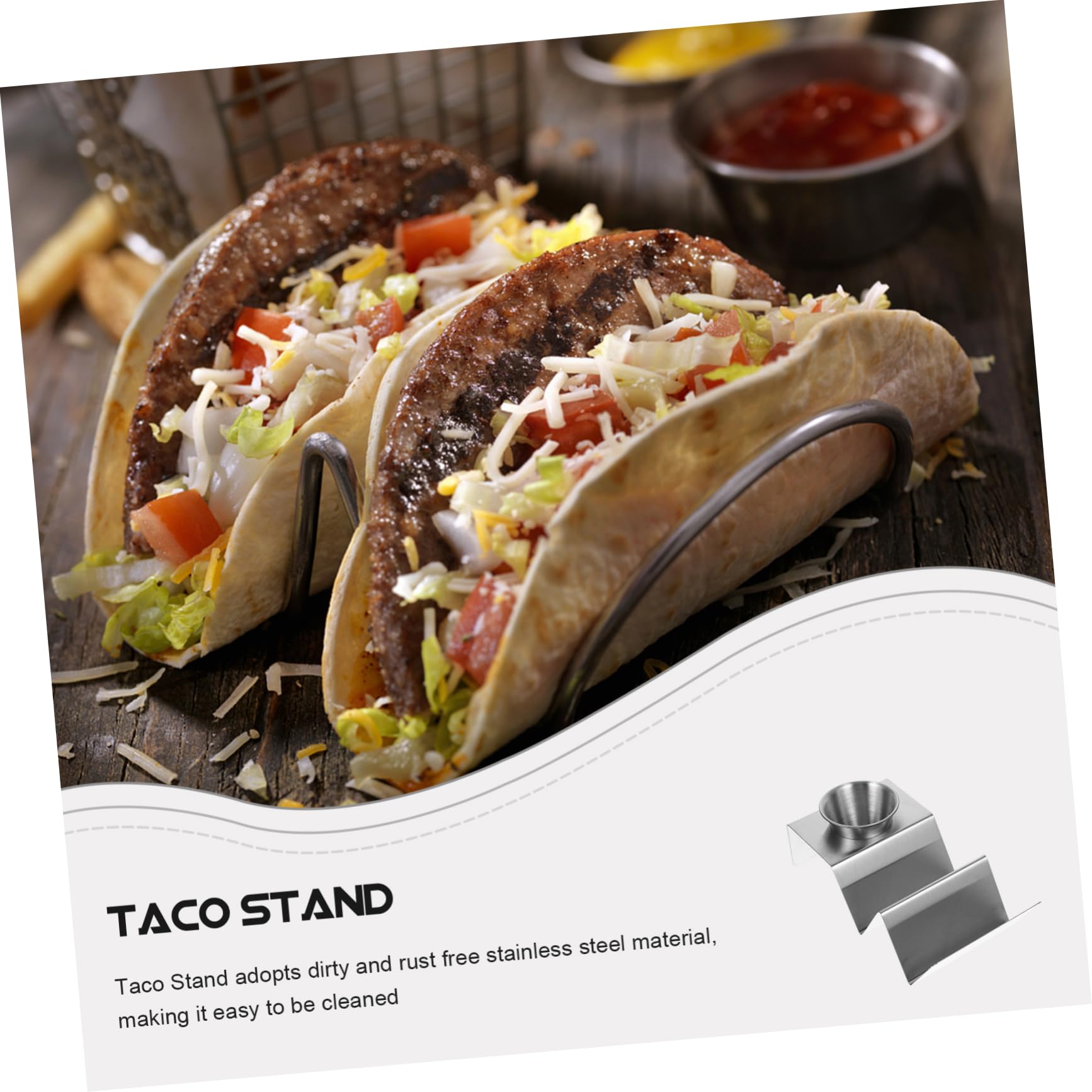 CIYODO 1Set Stainless Steel Taco Holder W Shaped Taco Rack with Seasoning Cup for Easy Serving Metal for Tacos Nachos and More