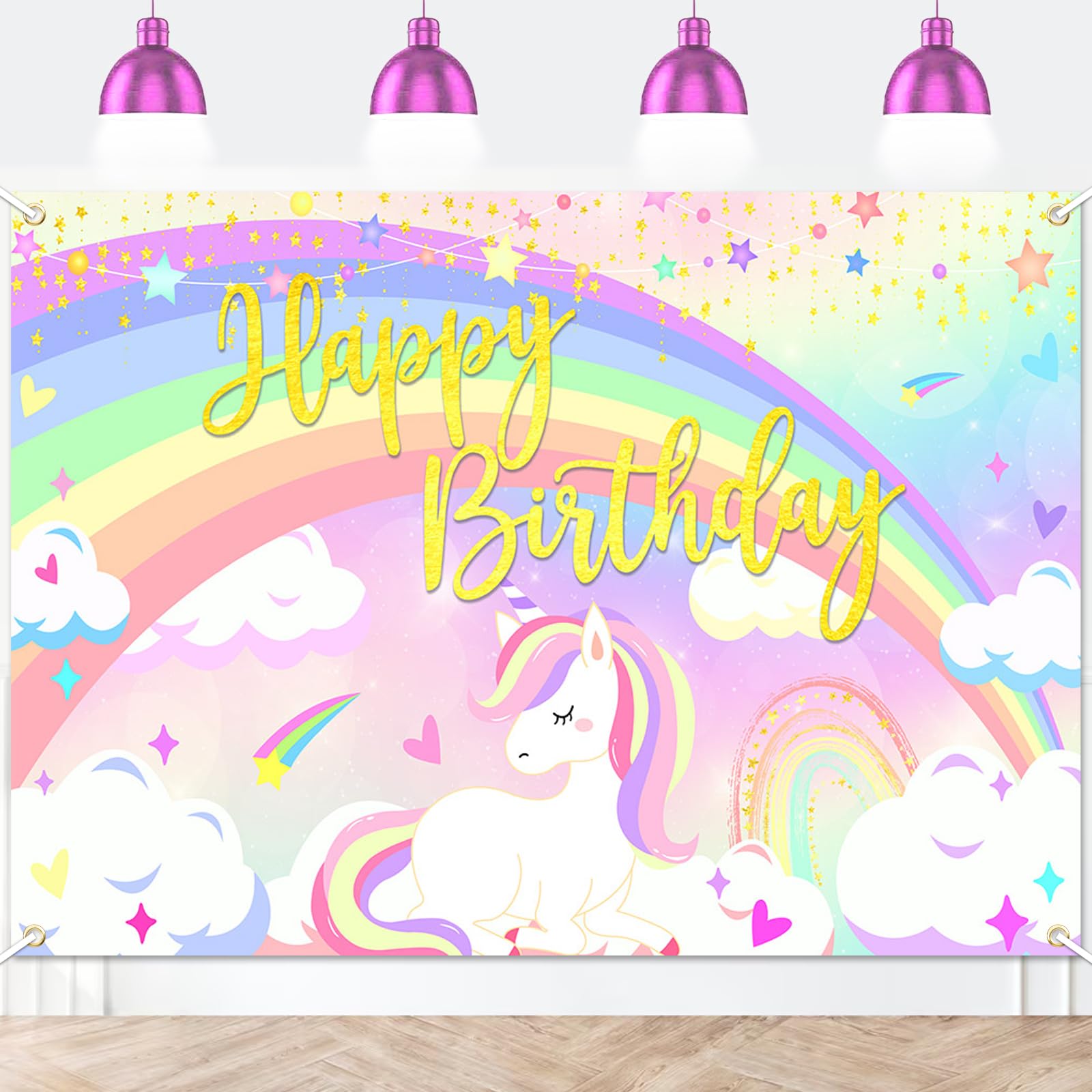 Lecheme Rainbow Unicorn Birthday Backdrop Unicorn Party Decorations 7x5 ft Unicorn Happy Birthday Party Banner for Girls Photo Booth Props