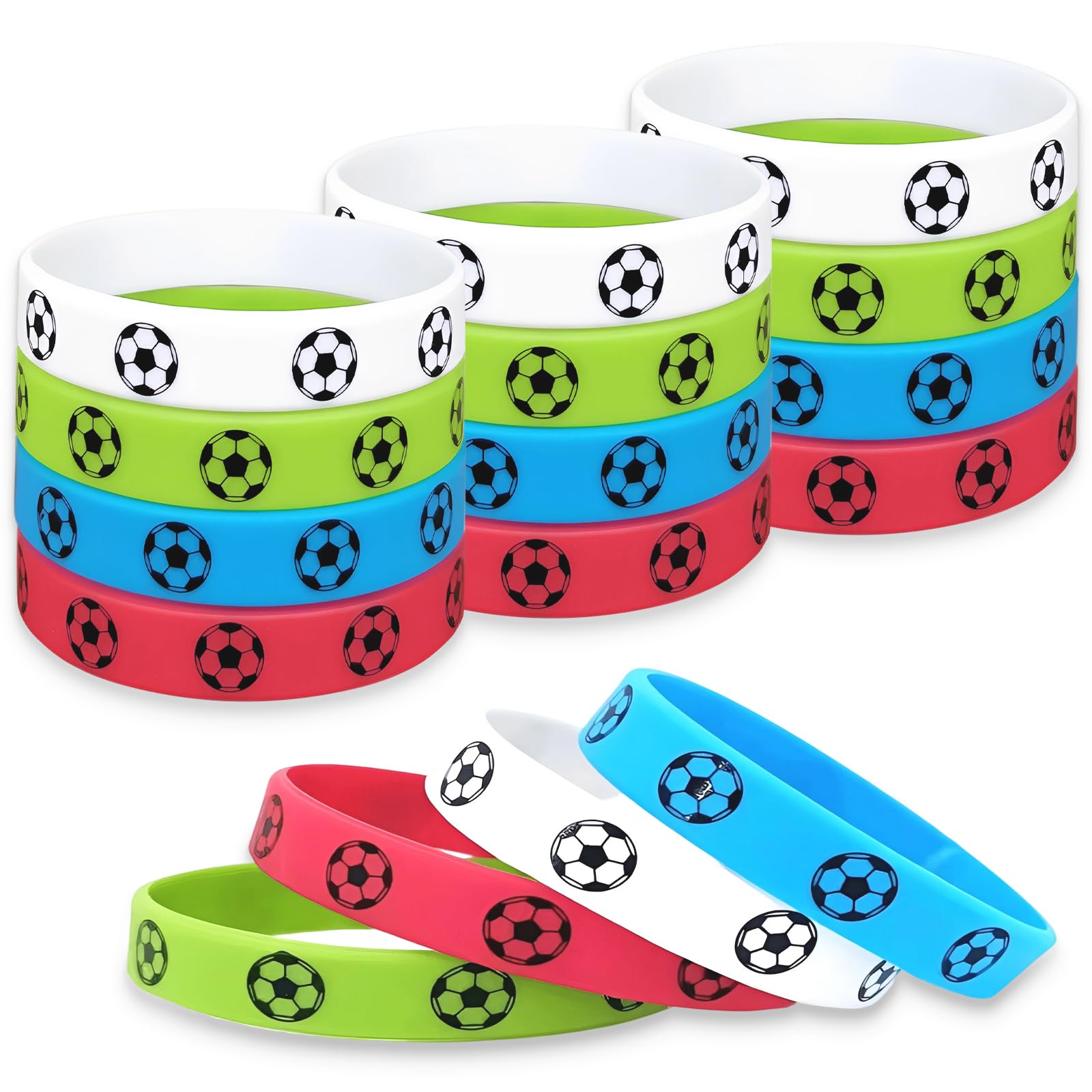 Lot De 16 Bracelets En Silicone Sport Football Pour Enfants – 4 Couleurs, élastiques, Cadeaux Anniversaire