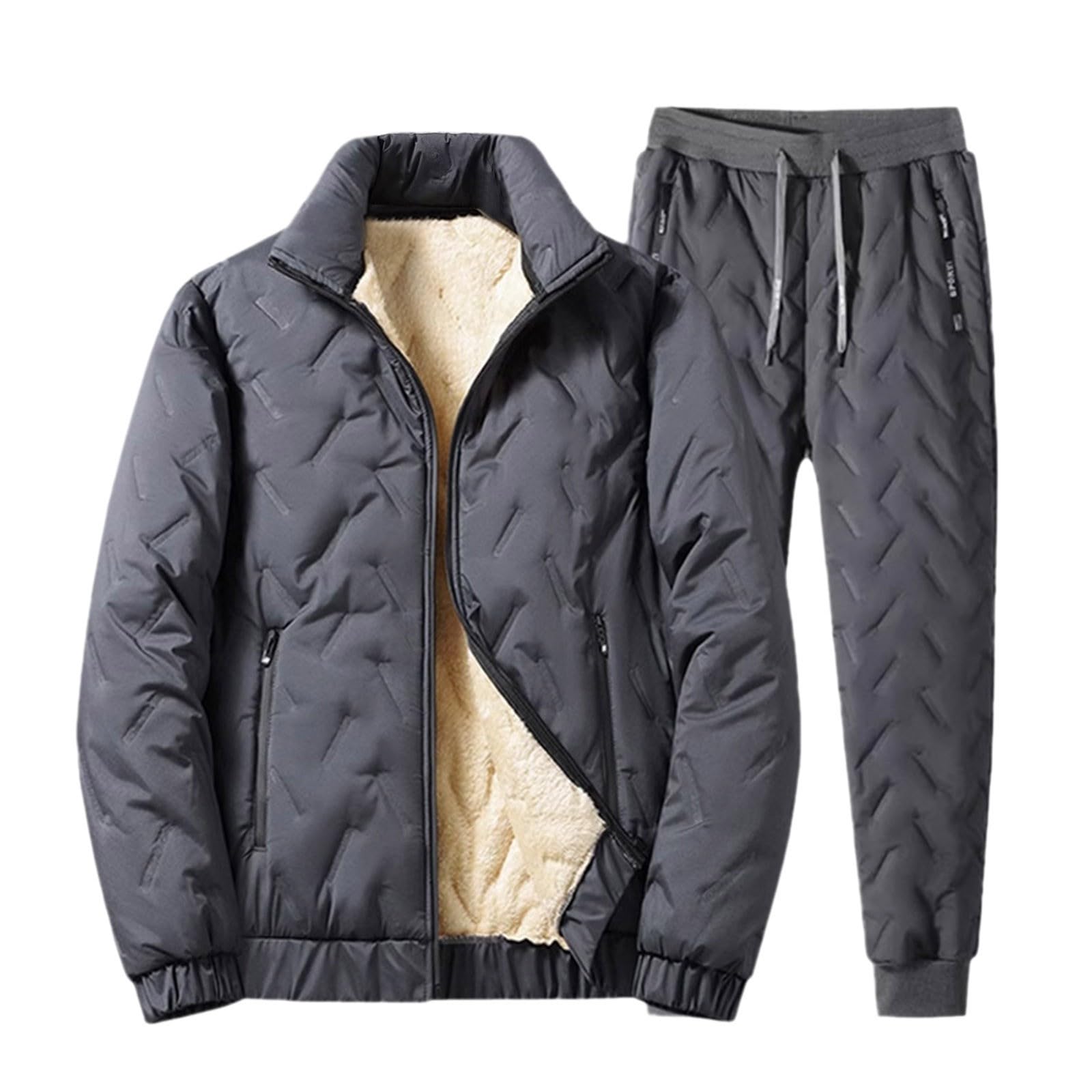 Genérico Chándal Completo Hombre, Conjunto Deportivo Hombre, Traje De Snowboard para Exteriores Grueso Resistente Al Viento con Capucha Y Cremallera con Forro Cálido De Lana De Invierno para Hombre