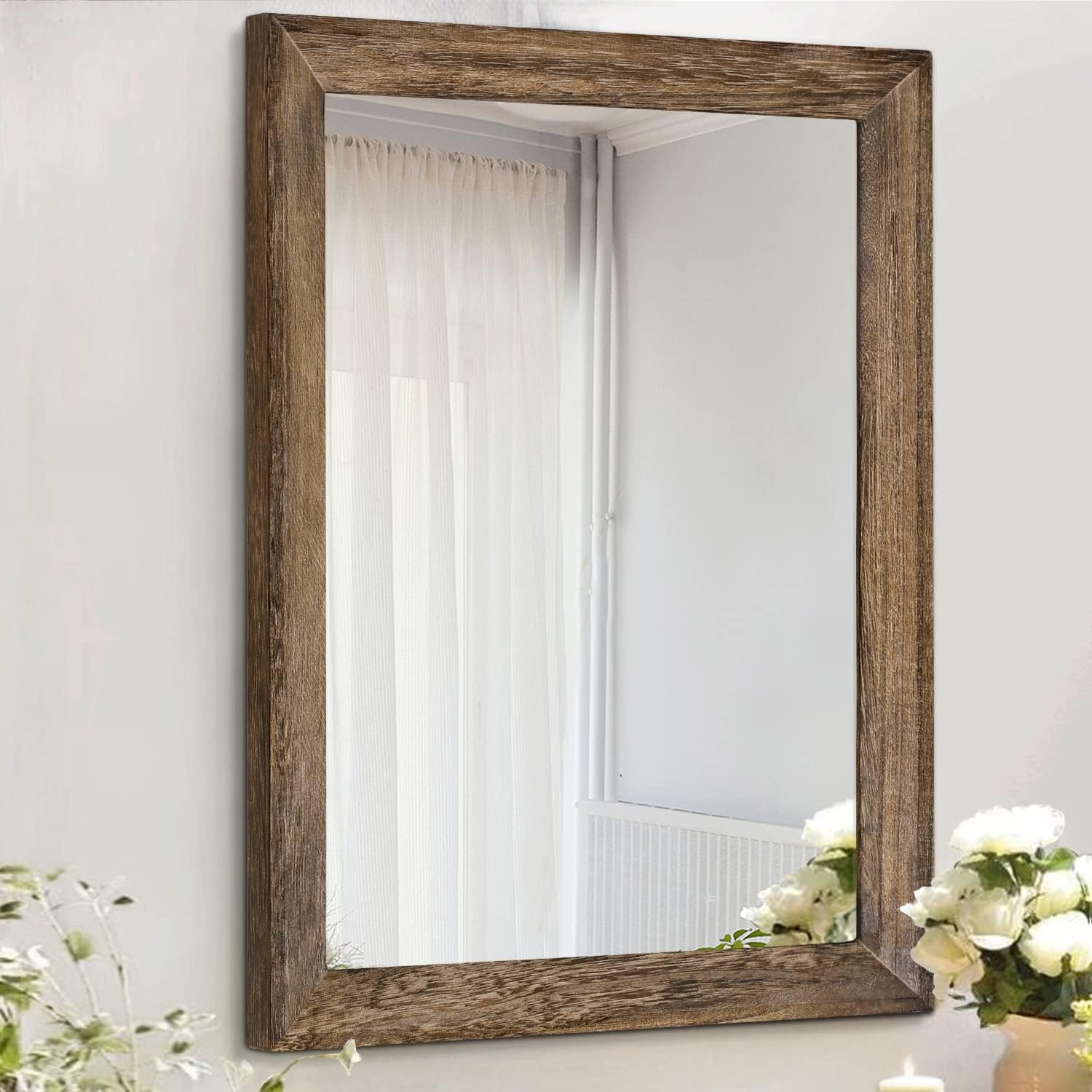 Amazon.com: Barnyard Designs 24x36 Dark Wood Farmhouse Wall Mirror, Wooden Large Rustic Wall ...