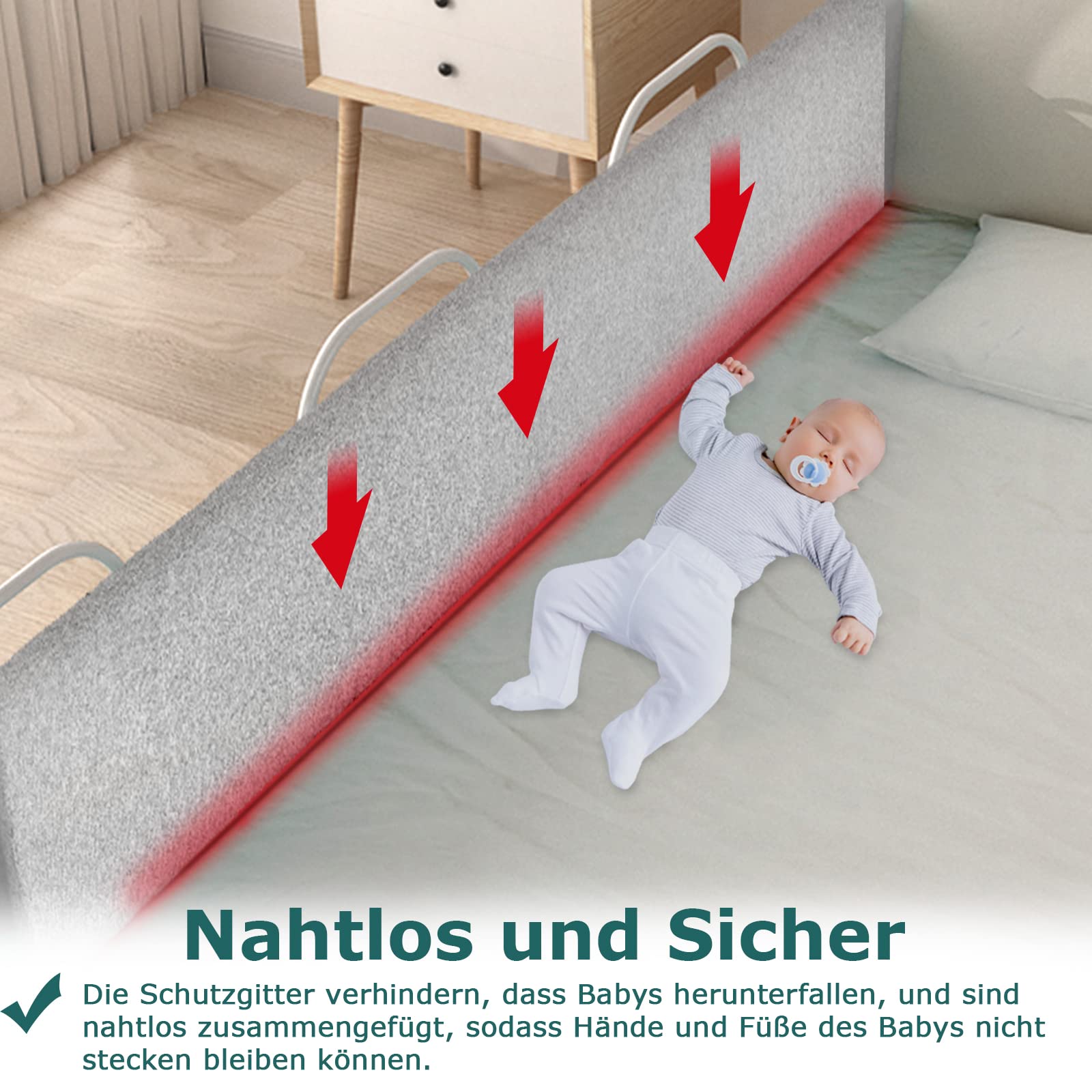 UISEBRT Barrera De Seguridad 100 Cm, Barrera De Cama Para Bebé, Protección Contra Caídas, Altura Ajustable, Barandilla Protectora De Cama Deformables Para Niños Y Bebés, Gris