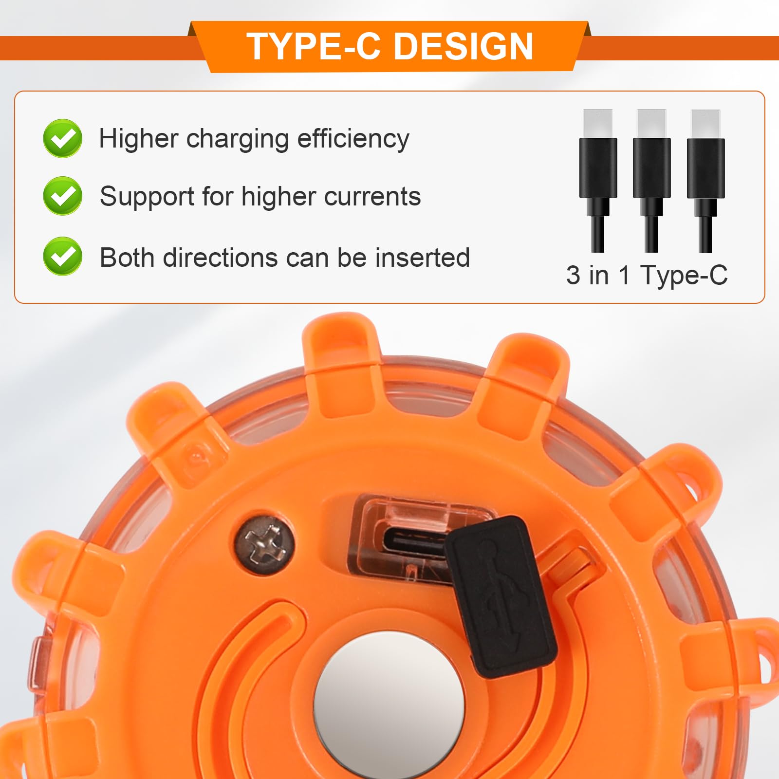 6 luces LED de advertencia para coche, con 9 modos de parpadeo, resistentes al agua, luces de advertencia e iluminación de emergencia, con cargador USB para coche y cable de carga 3 en 1
