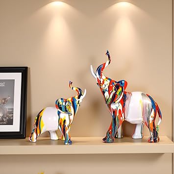 Colorful Elephant Decor Modern Resin Art Sculpture Statue Set