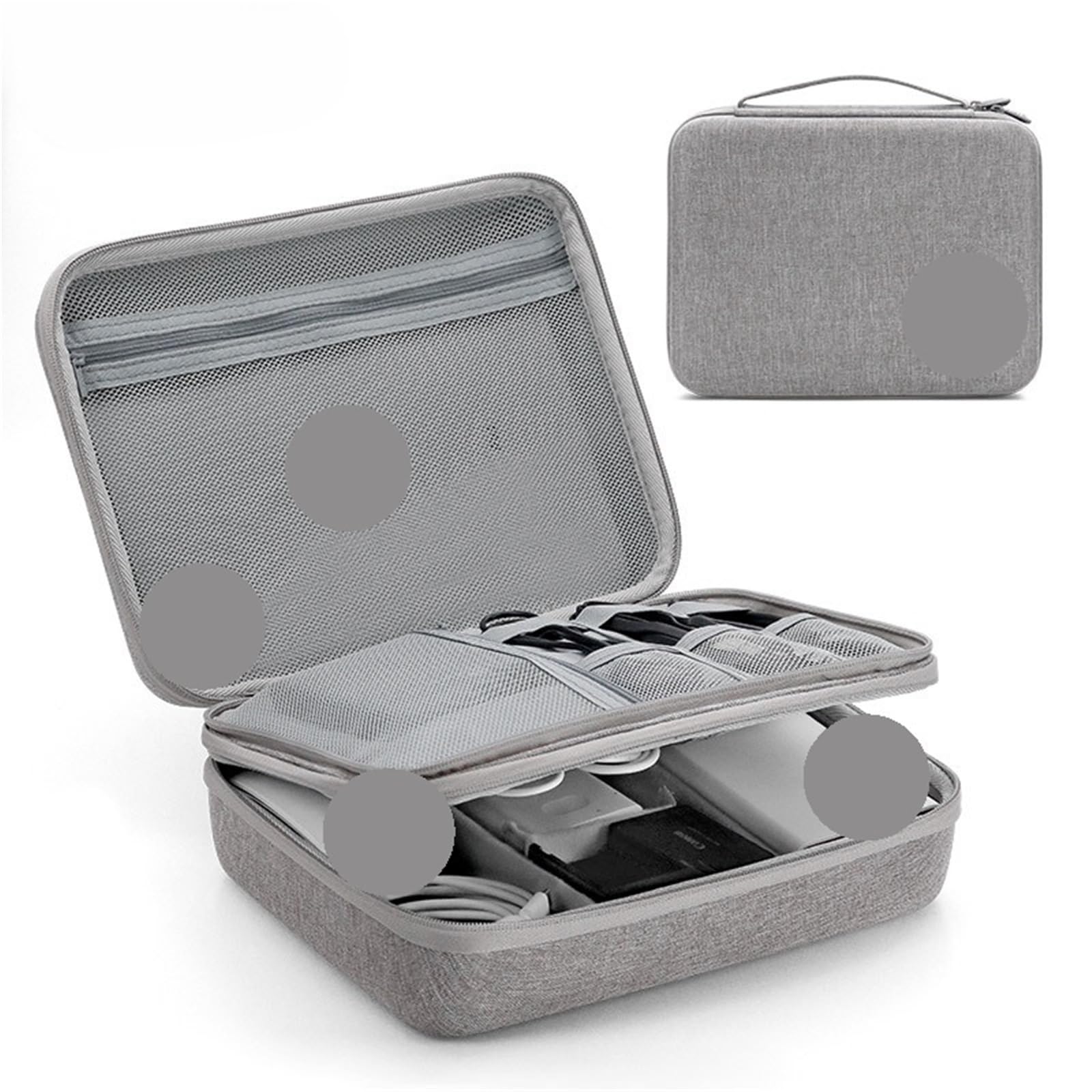 Custodia rigida impermeabile for accessori elettronici Custodia organizer for banca di potere di grande capacità Borsa for passaporto da viaggio digitale Per Cavi, Caricabatterie(Double layer-Gray-XL)