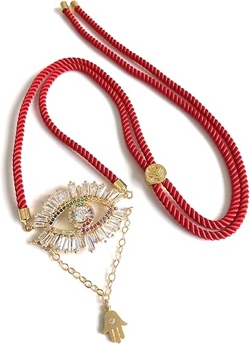 Miniatura 3 de Collar de amuleto de la suerte SIFRIMANIA con colgante de ojo maligno, longitud ajustable y vibrantes piedras de circonita cúbica para buena suerte