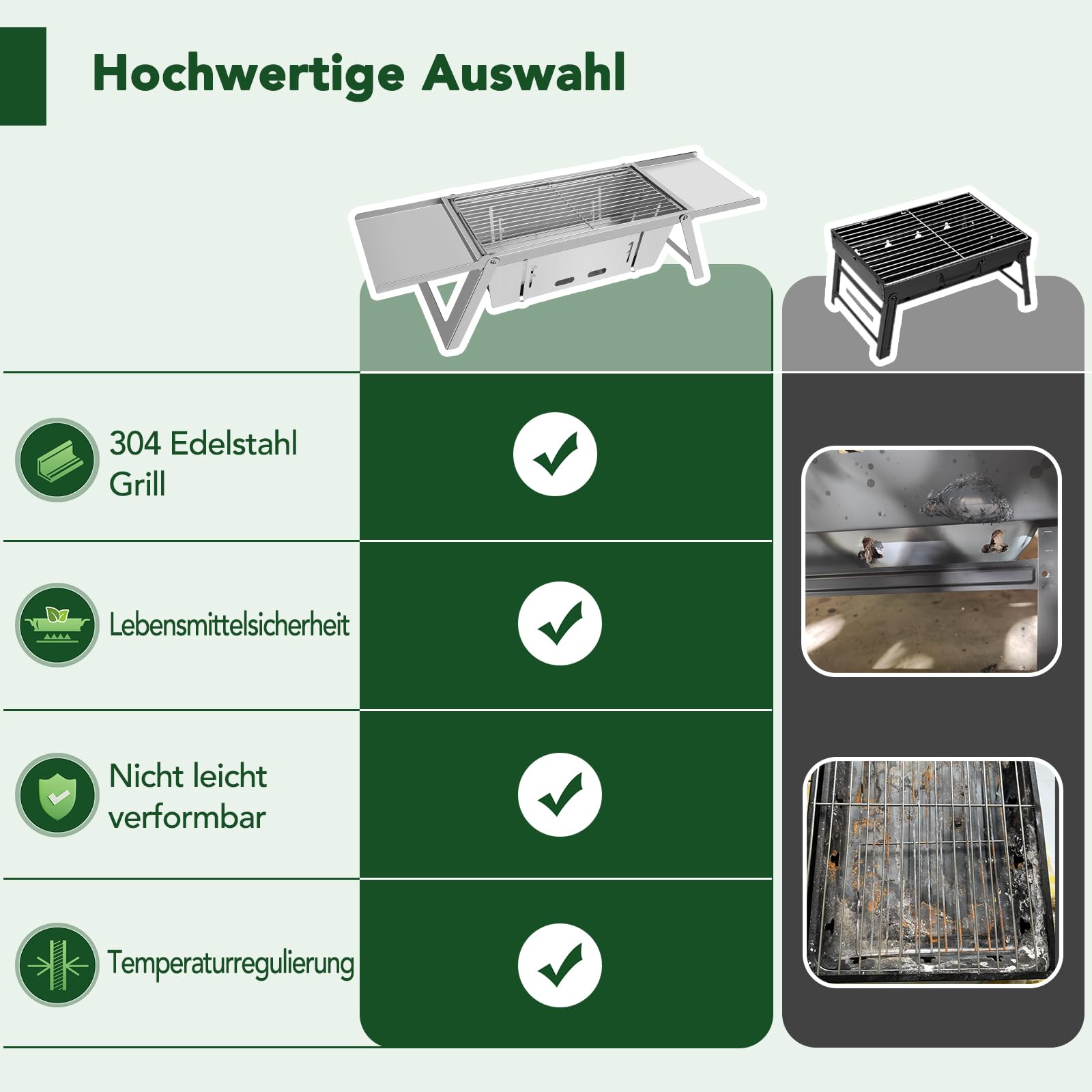 E EASTSTORM Camping Grill, Klappgrill Holzkohlegrill mit 3-stufiger Hitzeverstellung, Mini Tischgrill für 3-4 Personen, Ideal für Garten, Balkon, Strand & Reise, leicht zu Reinigen, 54x21x17.5cm