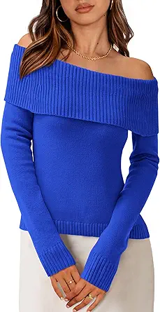 PRETTYGARDEN Off The Shoulder Sweater for Women 2025 Fall Fashion Cute Long Sleeve Tops Winter Ribbed Pullover Knit Outfits