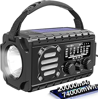 Radio meteorológica de emergencia, manivela solar de 20000 mAh, color negro