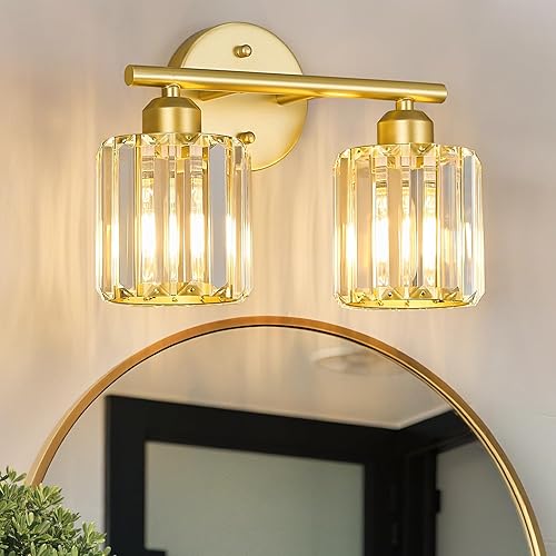 Miniatura 14 de Moderna lámpara de tocador de cristal de 2 luces, lámpara vertical de baño de níquel cepillado sobre espejo para tocador y lavabo, compatible con