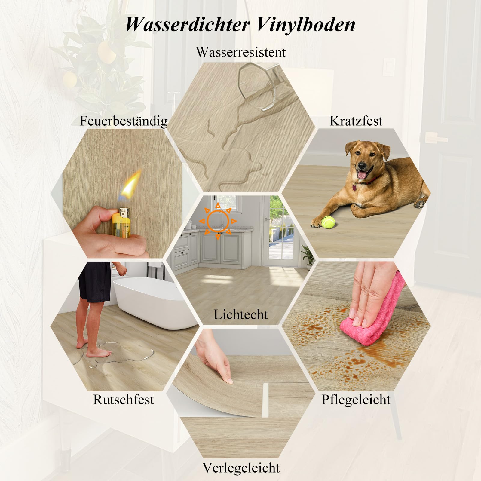 Mysflosy Pavimento in vinile autoadesivo, in PVC, effetto legno, impermeabile, colore rovere naturale, 15,24 cm x 91,44 cm, rivestimento per pavimenti in vinile, 36 tavole, copertura 5 m²