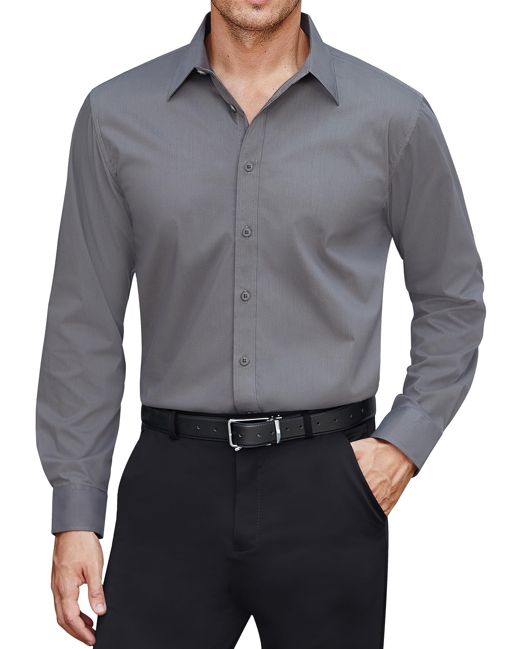 J.VER Herren Langarmhemd Hemden Männer Unifarben Hemd Anzug Hochzeit Hemd Business Casual Shirt,Dunkelgrau,5XL