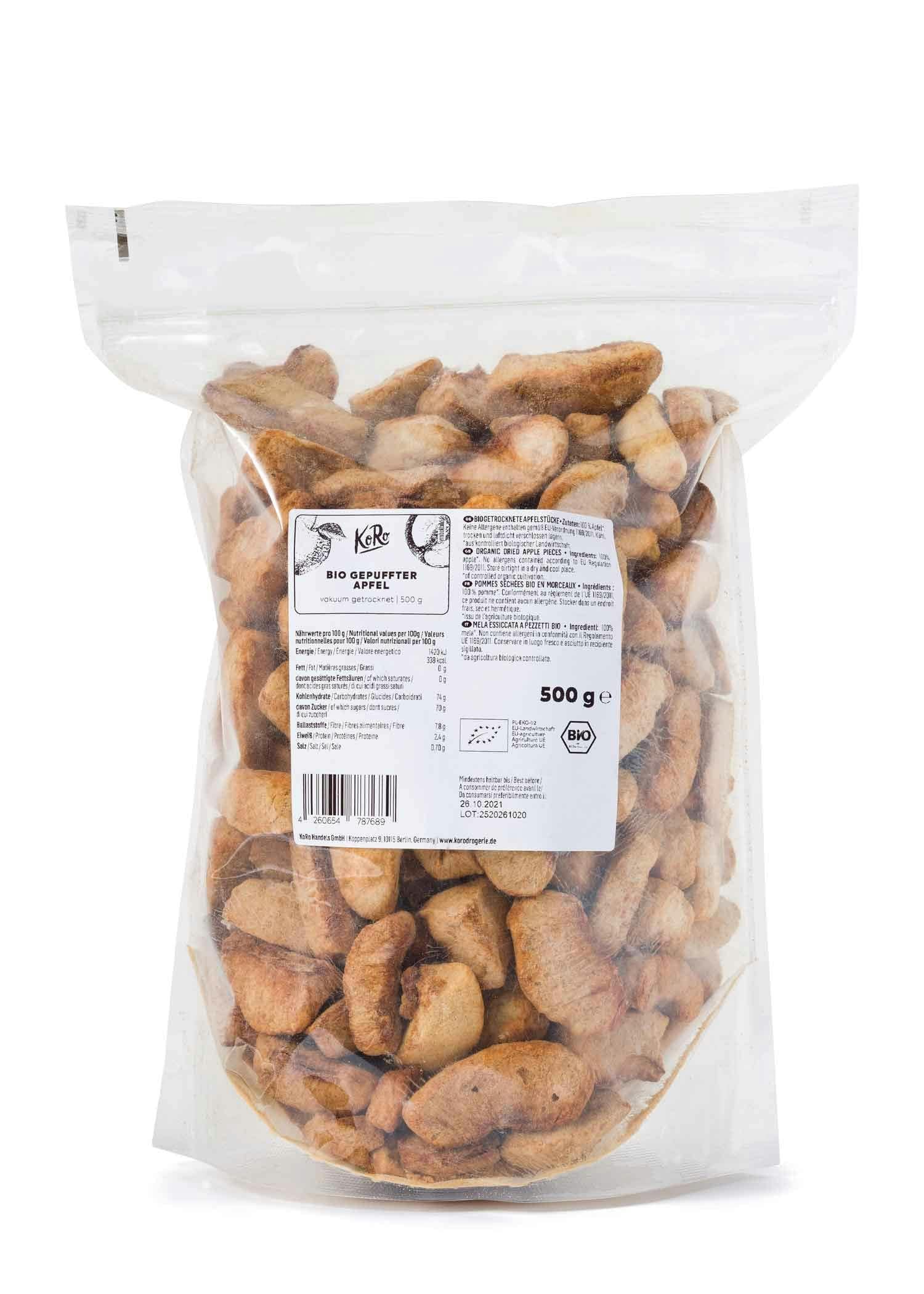 KoRo - Pomme soufflée biologique 500 g - Sans sucre ajouté - Particulièrement croquante - Aromatique-fruité - 100 % plaisir des fruits.