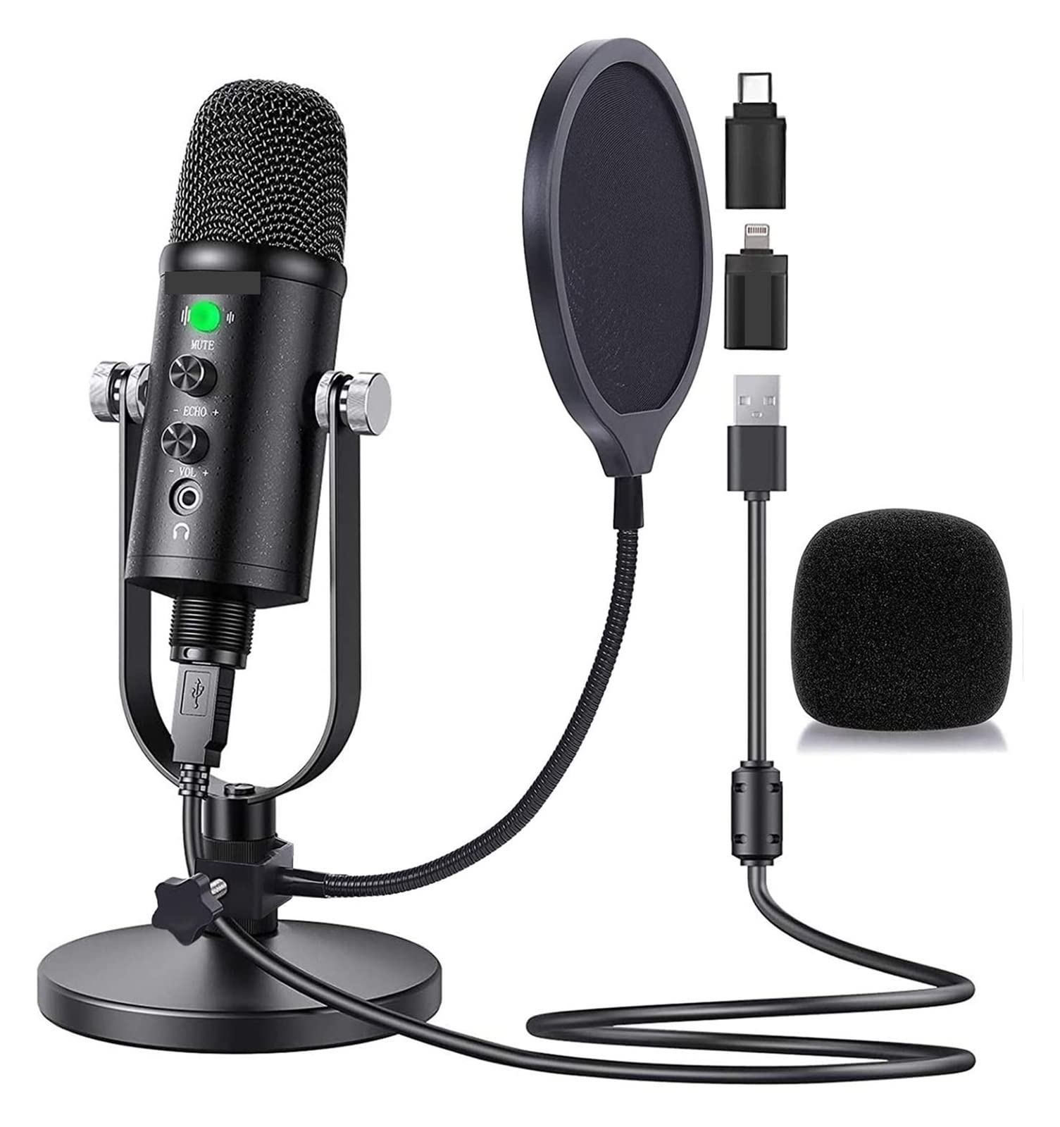 Microphone USB podcast anti-bruit avec filtre anti-pop pour streaming et voix off PC Mac