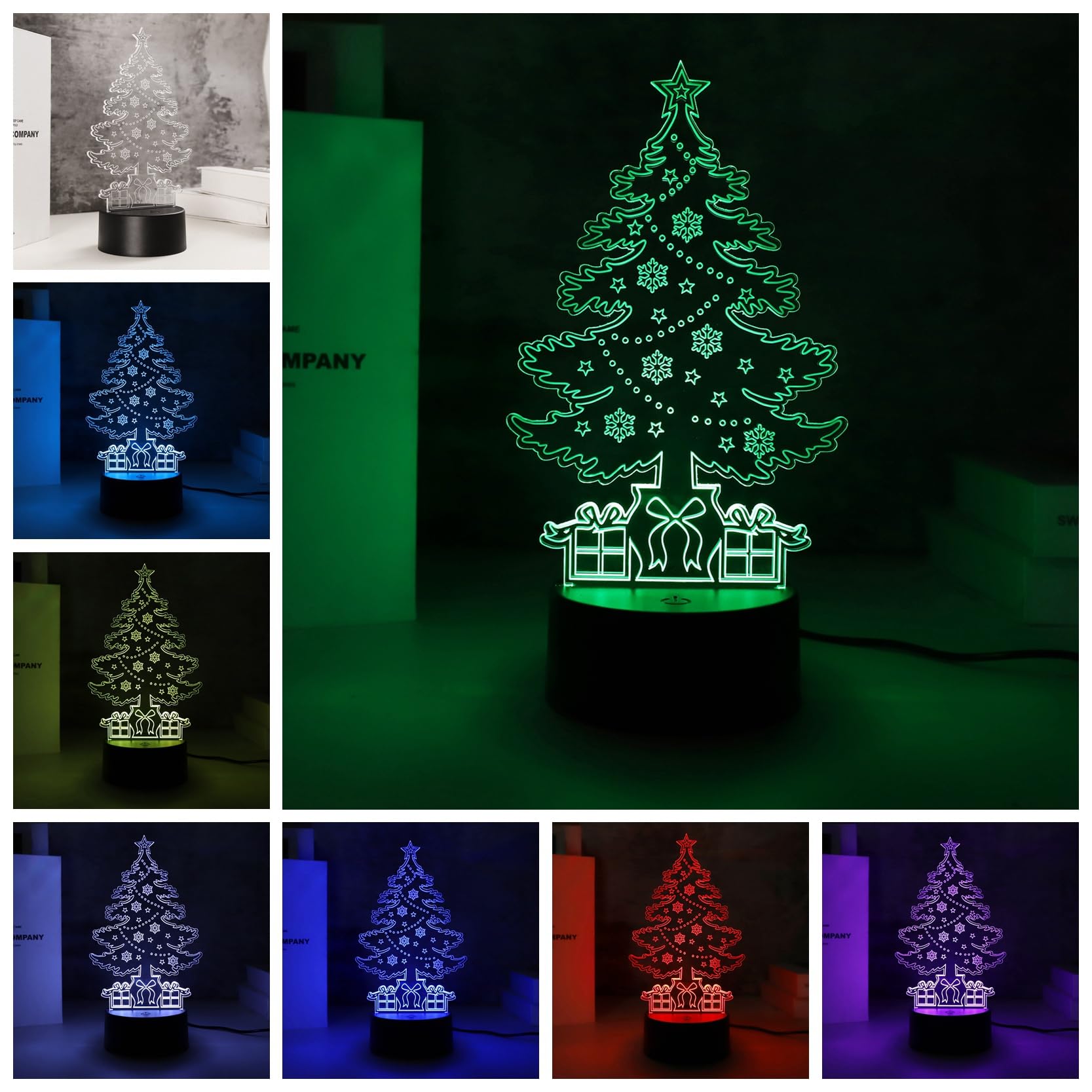 souleather 3D Illusion Night Light, Christmas Tree LED Desk Lamp & 7 Color Change Decor Nightlight, Bedroom Decorations Bedside Lamp, Birthday Christmas Gifts for Man Teens Boys Girls Kids