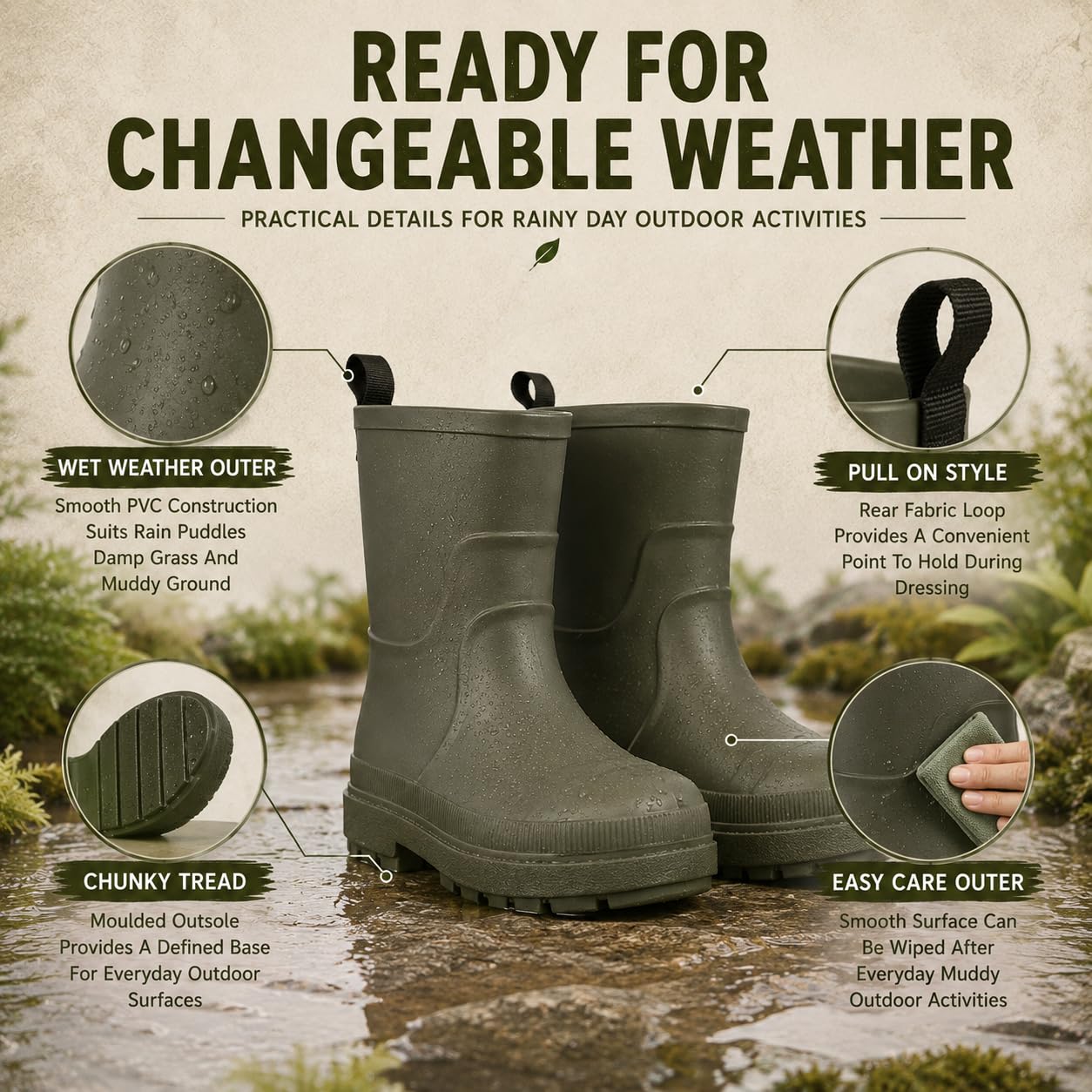 A2Z 4 Kids Wellington Stivali impermeabili PVC Vitello Alto Outdoor Stivali
