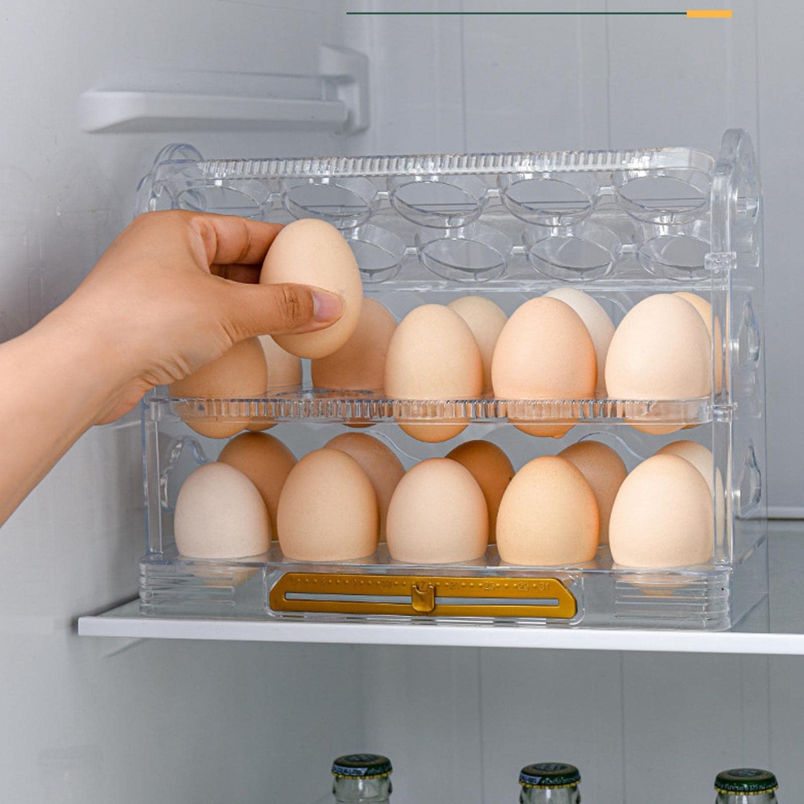 Cubo de Huevos para Nevera, Soporte para Huevos, bandejas para Huevos con asa, Organizador de Huevos para Nevera, Estante de cajón para encimera de despensa