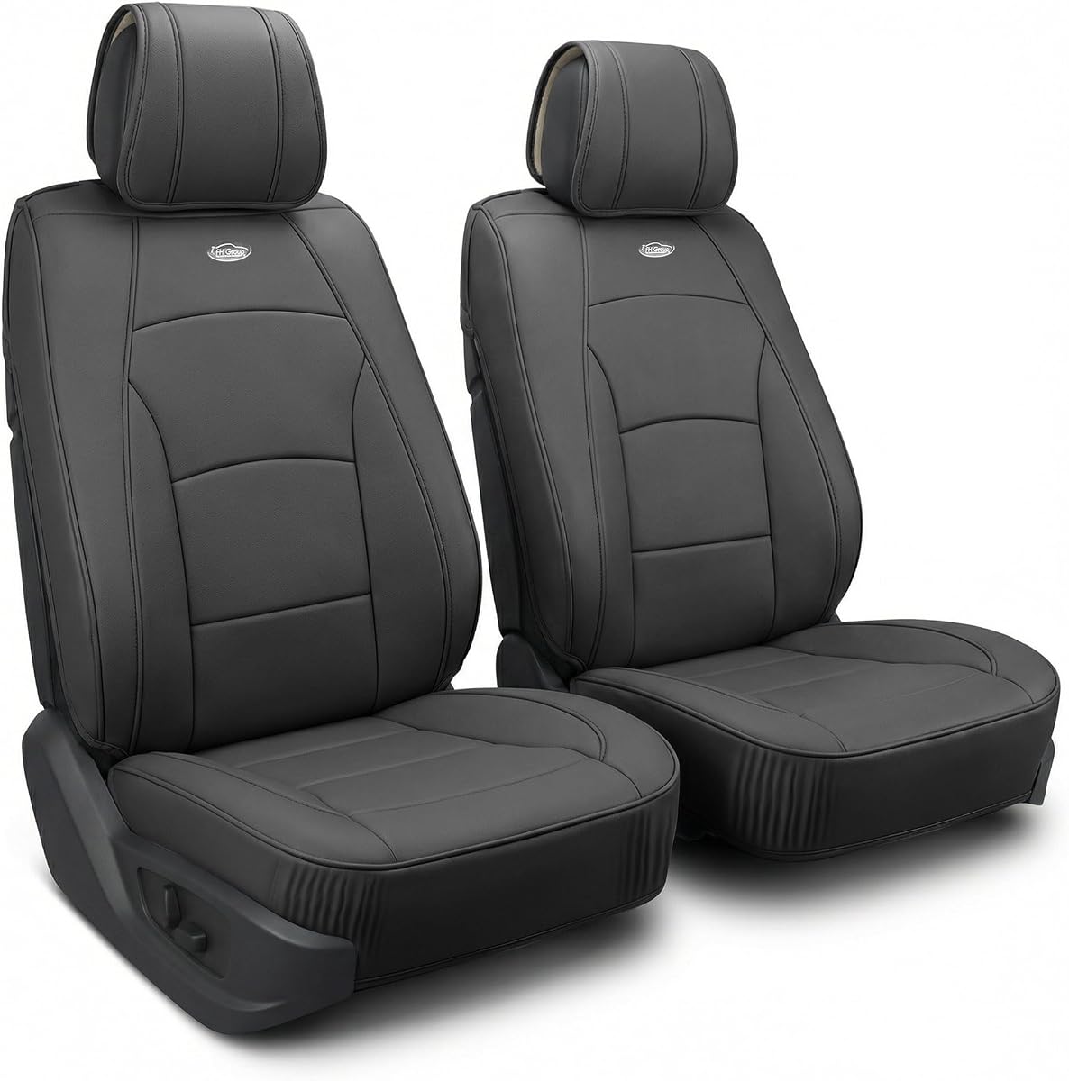 FH Group Juego De Cojines De Asiento Delanteros De Piel Sintética - Fundas De Asiento De Auto para Asiento De Respaldo Bajo, Ajuste Universal, Funda De Asiento De Auto Compatible con Airbag para SUV, Sedán, Negro Sólido