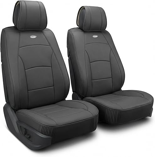 FH Group Juego de fundas para asientos delanteros de piel sintética - Fundas para asientos de automóvil para asiento con respaldo bajo, ajuste