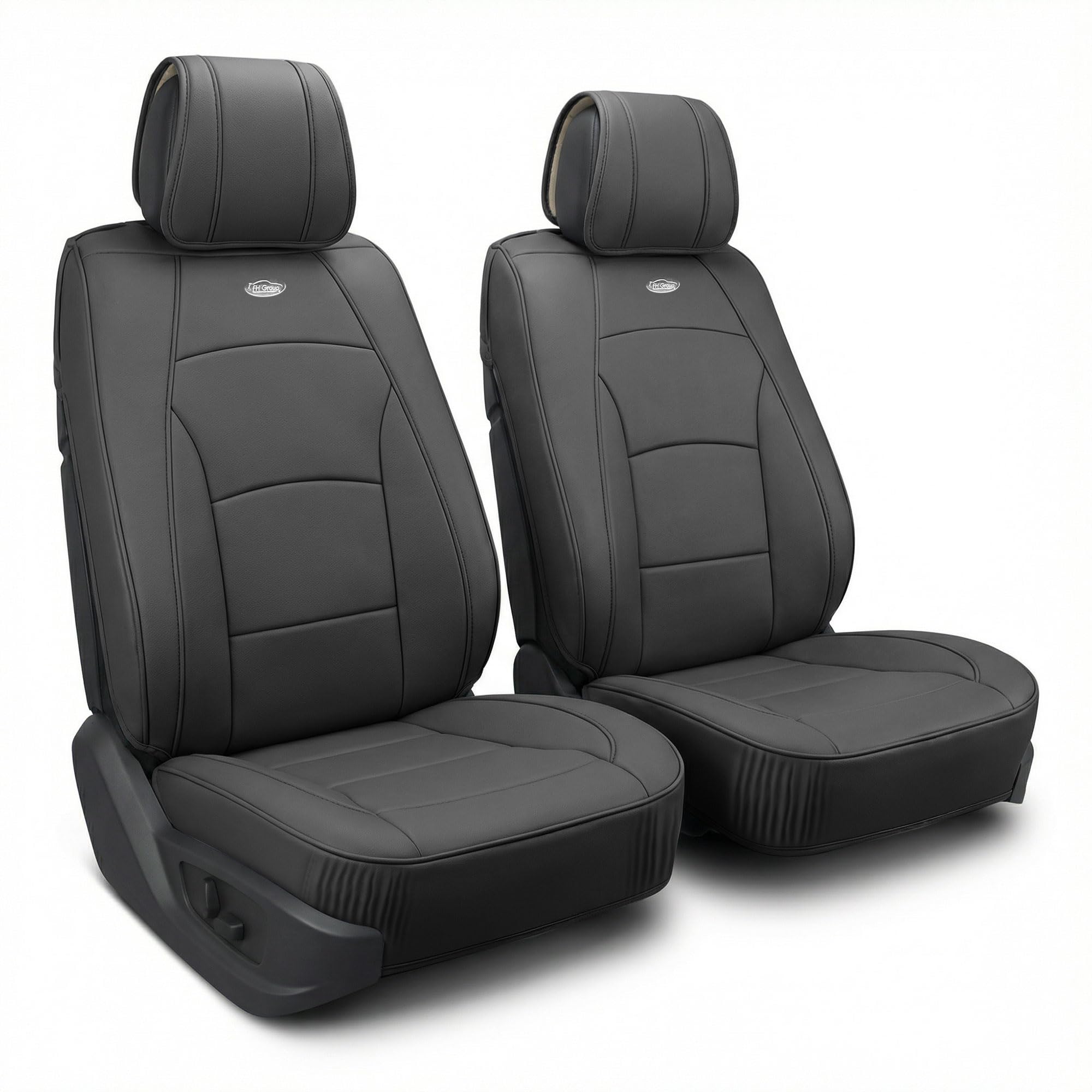 FH Group Front Set Faux Leather Seat Cushions - Car Seat Covers for Low Back Seat, Universal Fit, Airbag Compatible Car Seat Cover for SUV, Sedan, Solid Black