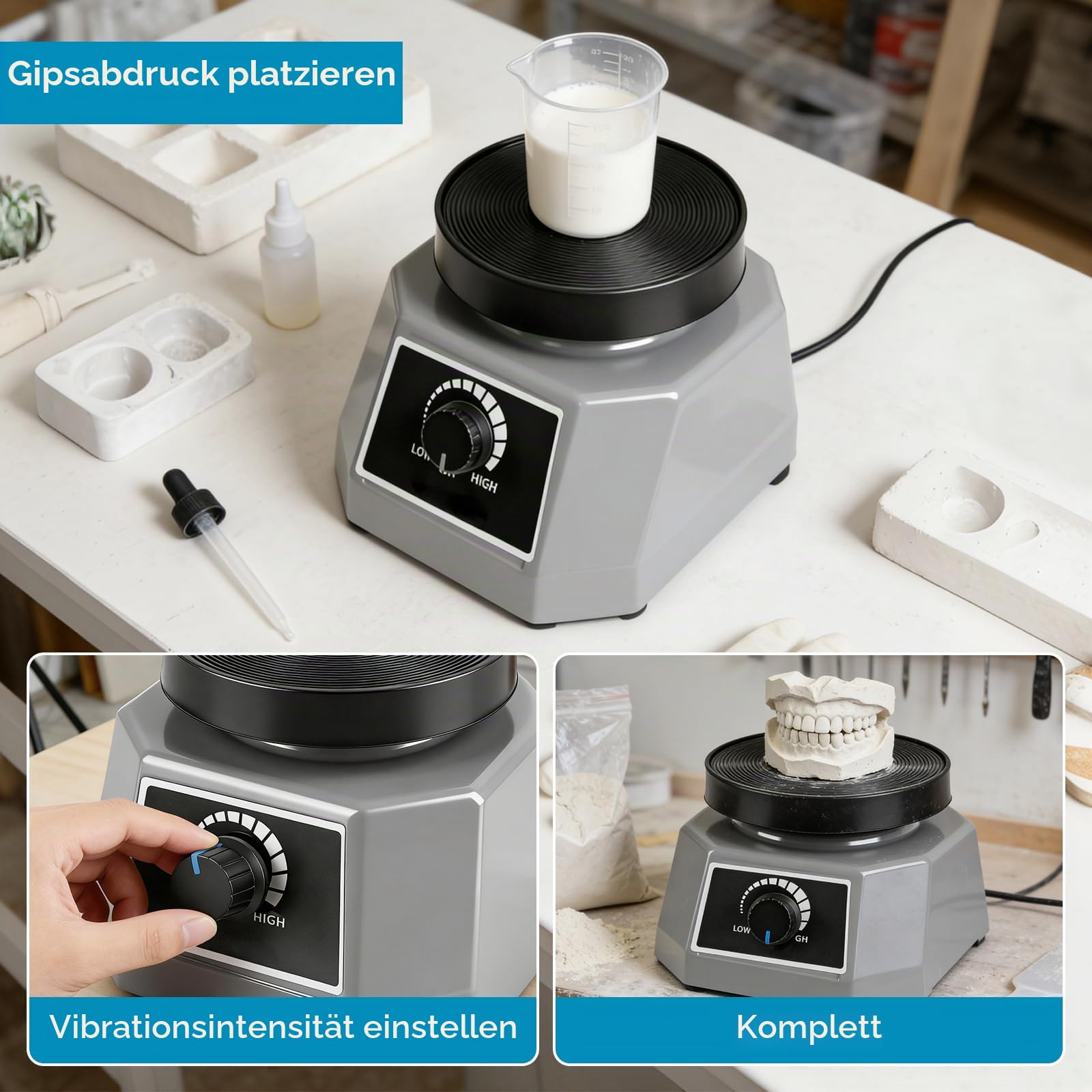 Rüttelplatte Gips, 4'' Gipsrüttler 100W/220V Dental Oszillator Gips, Einstellbare Geschwindigkeit für Gips,Gussmodell