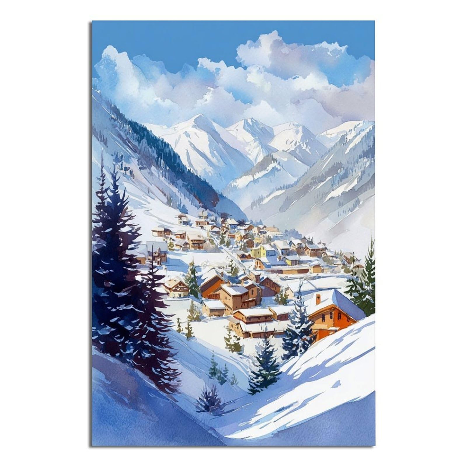 La Plagne Ski Poster 20x30inch(50x75cm) Vintage Watercolor Canvas Art
