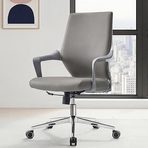 Miniatura 9 de EUREKA ERGONOMIC Dorian - Silla de oficina ejecutiva con soporte lumbar curvado, silla de escritorio de cuero regenerado con respaldo medio,