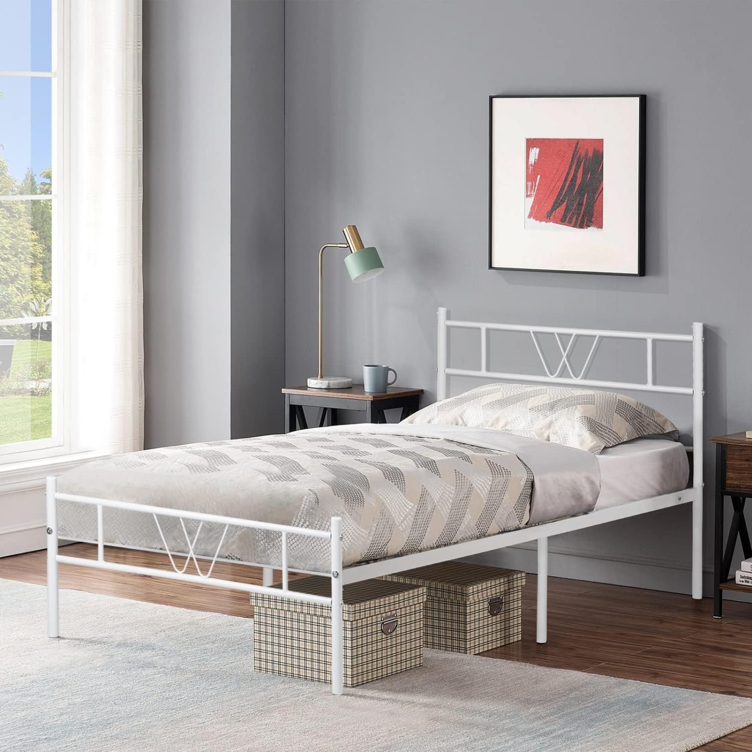 Fangflower Twin Bed Frame with Headboard, 11 inch Bed