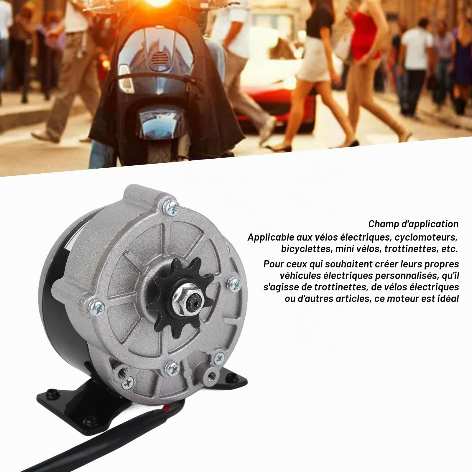 BuyWeek Moteur Électrique de Réduction CC 24V 250W, Moteur à Engrenages de Réduction de Vitesse 3300 TR/Min avec Pignon à 13 Dents pour Vélo Électrique Scooter Électrique